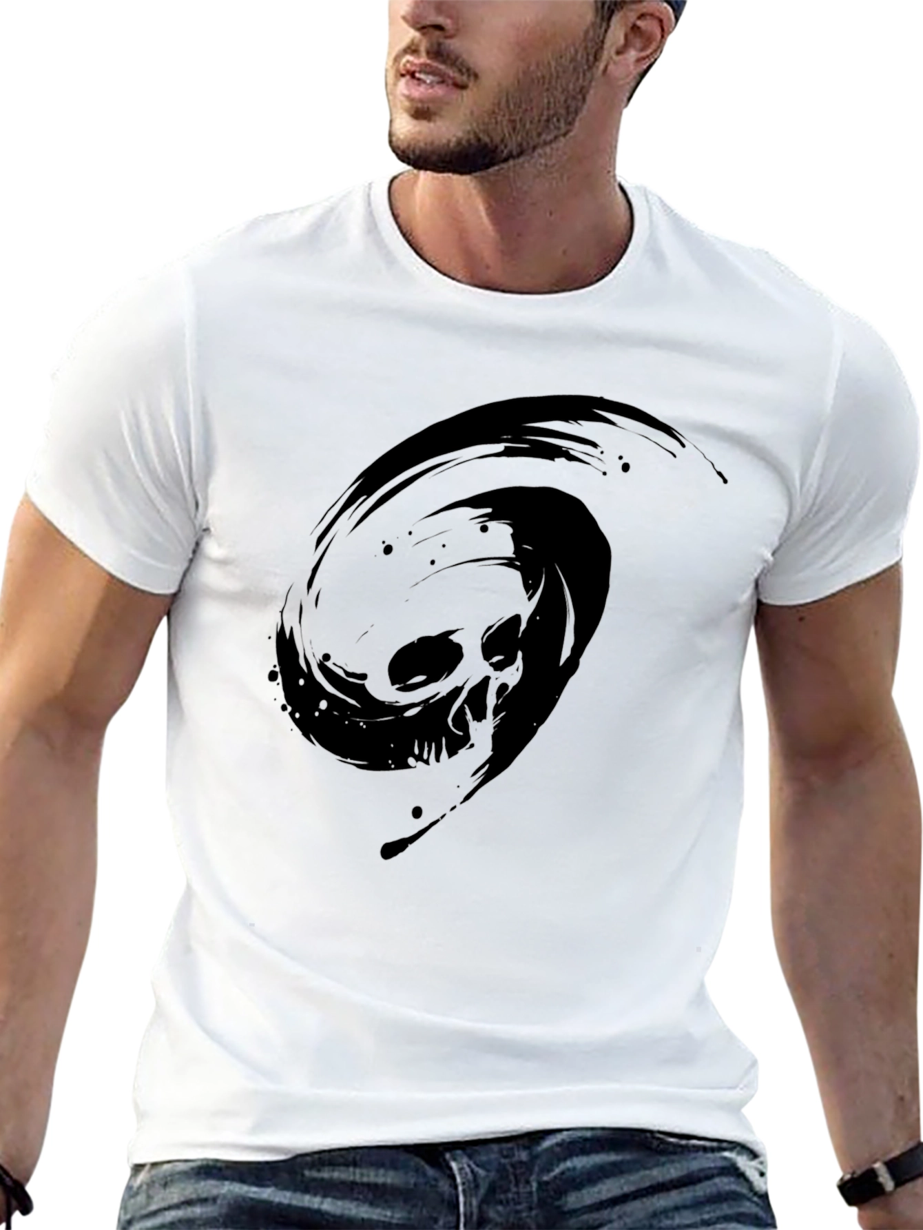 Black T-Shirt with Skull Vortex Design