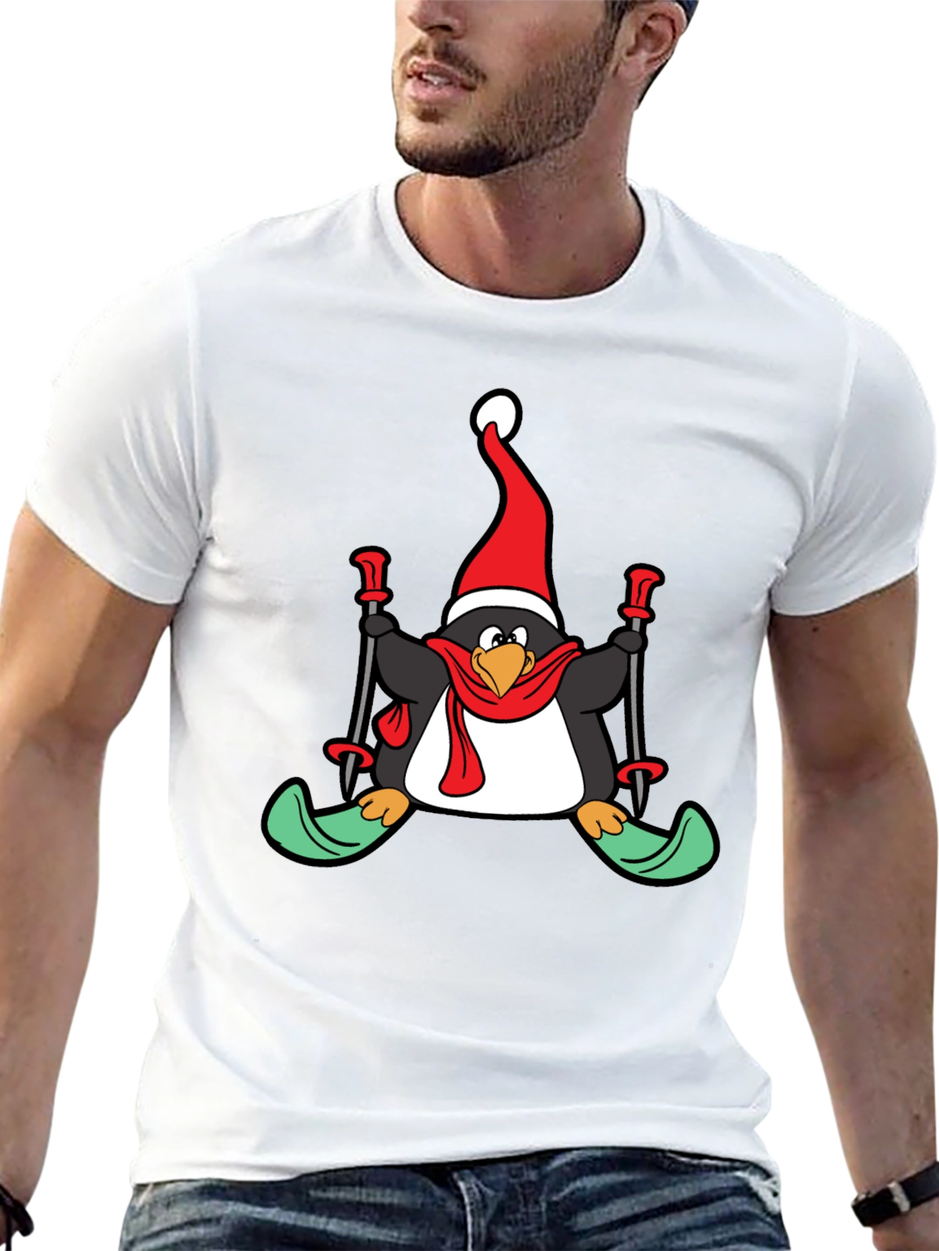 Penguin Christmas Skiing T-Shirt - Holiday Fun