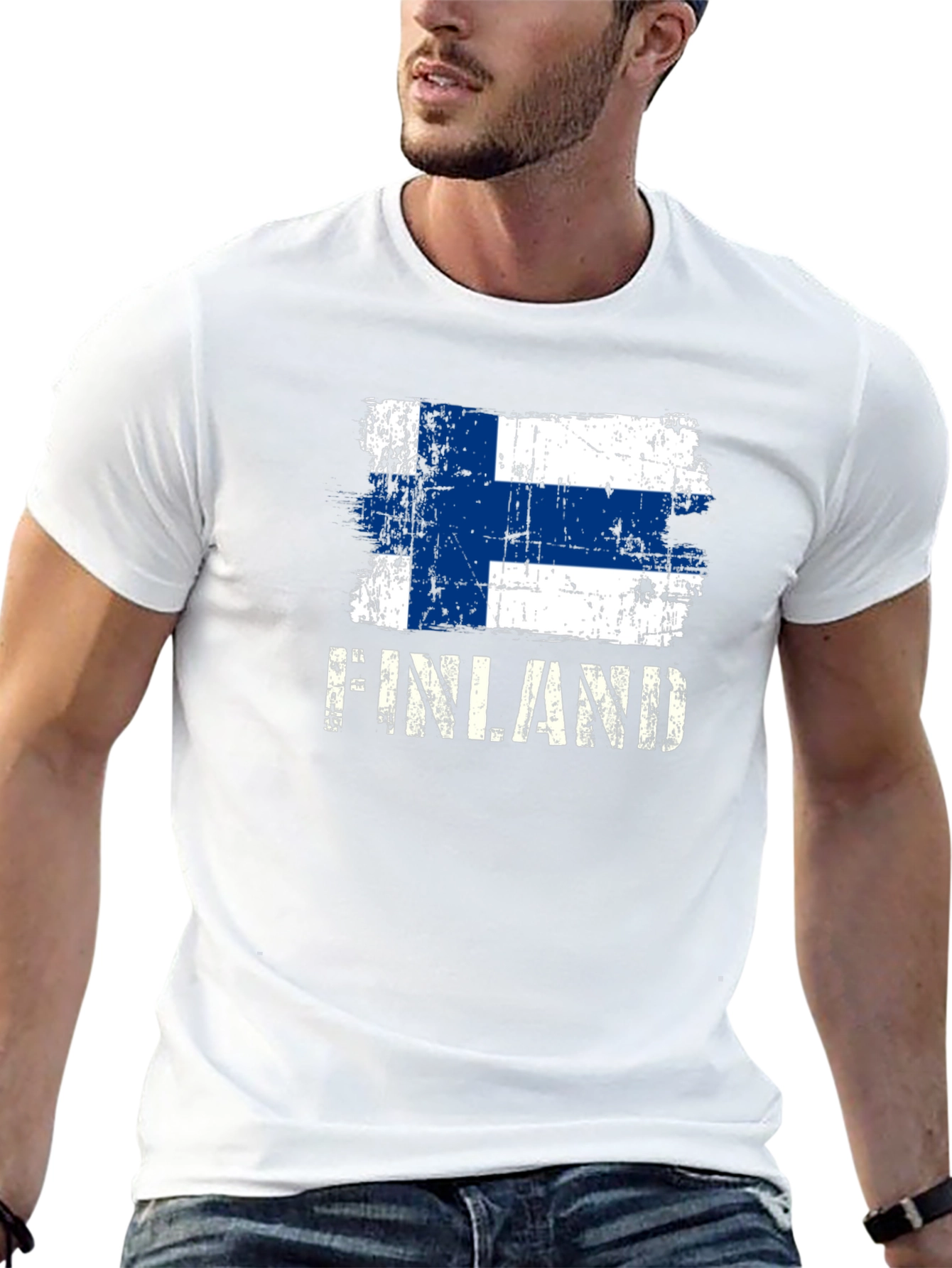Finland Flag Distressed Graphic T-Shirt
