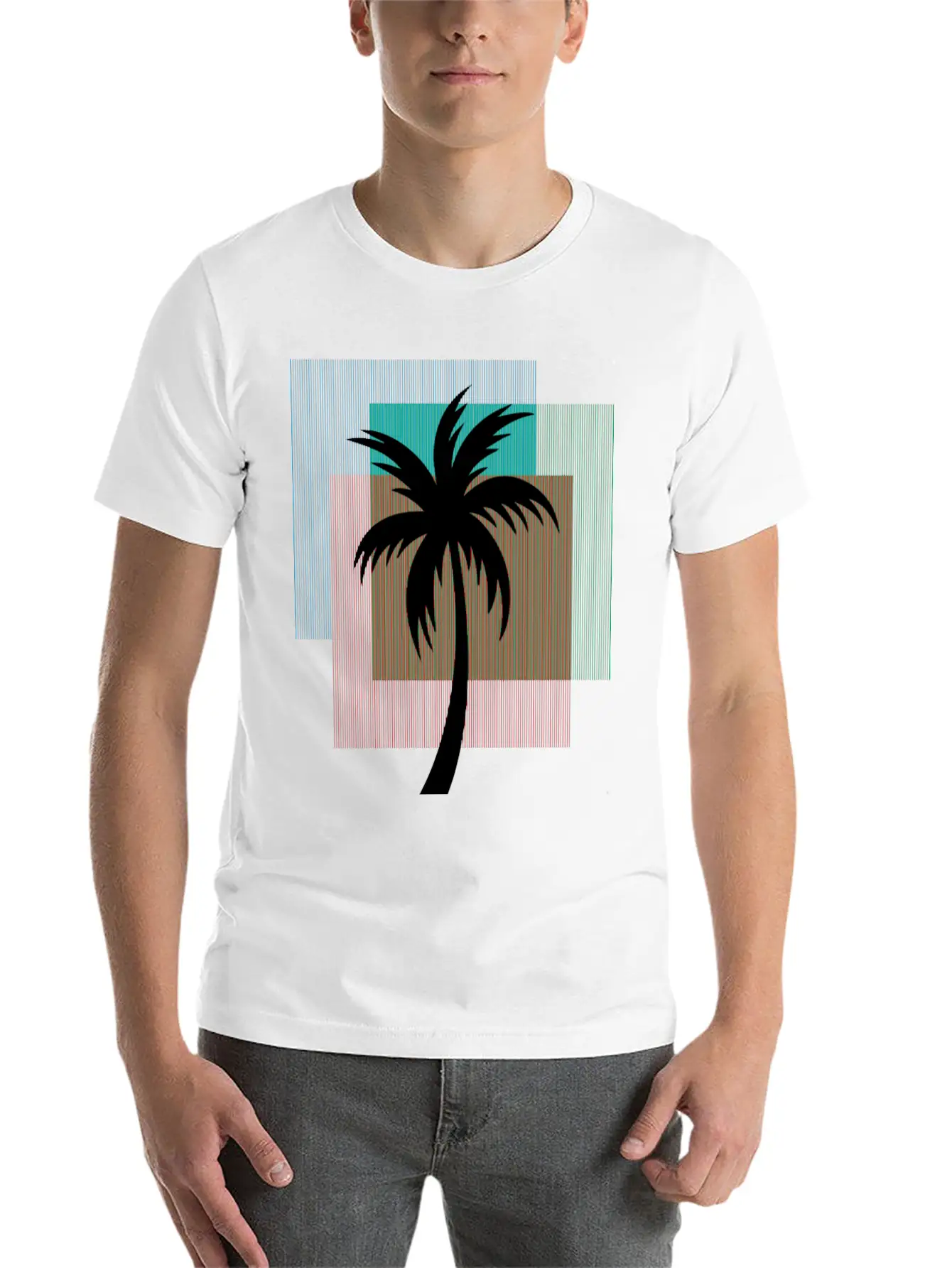 Palm Tree In Colorful Geometric Shapes Unisex Casual T-Shirt – Clean Design For Daily Comfort
