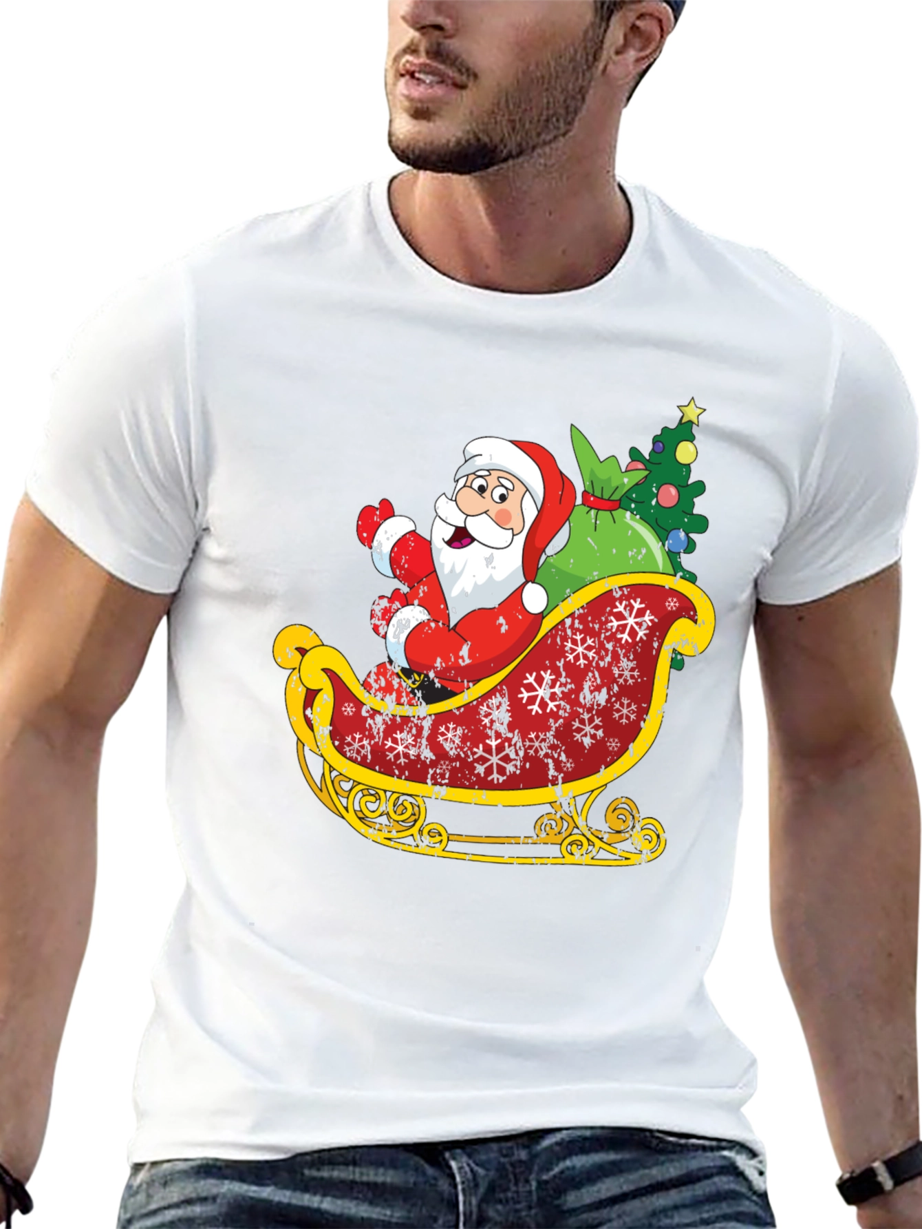 Santas Sleigh Graphic Tee - Christmas Holiday T-Shirt