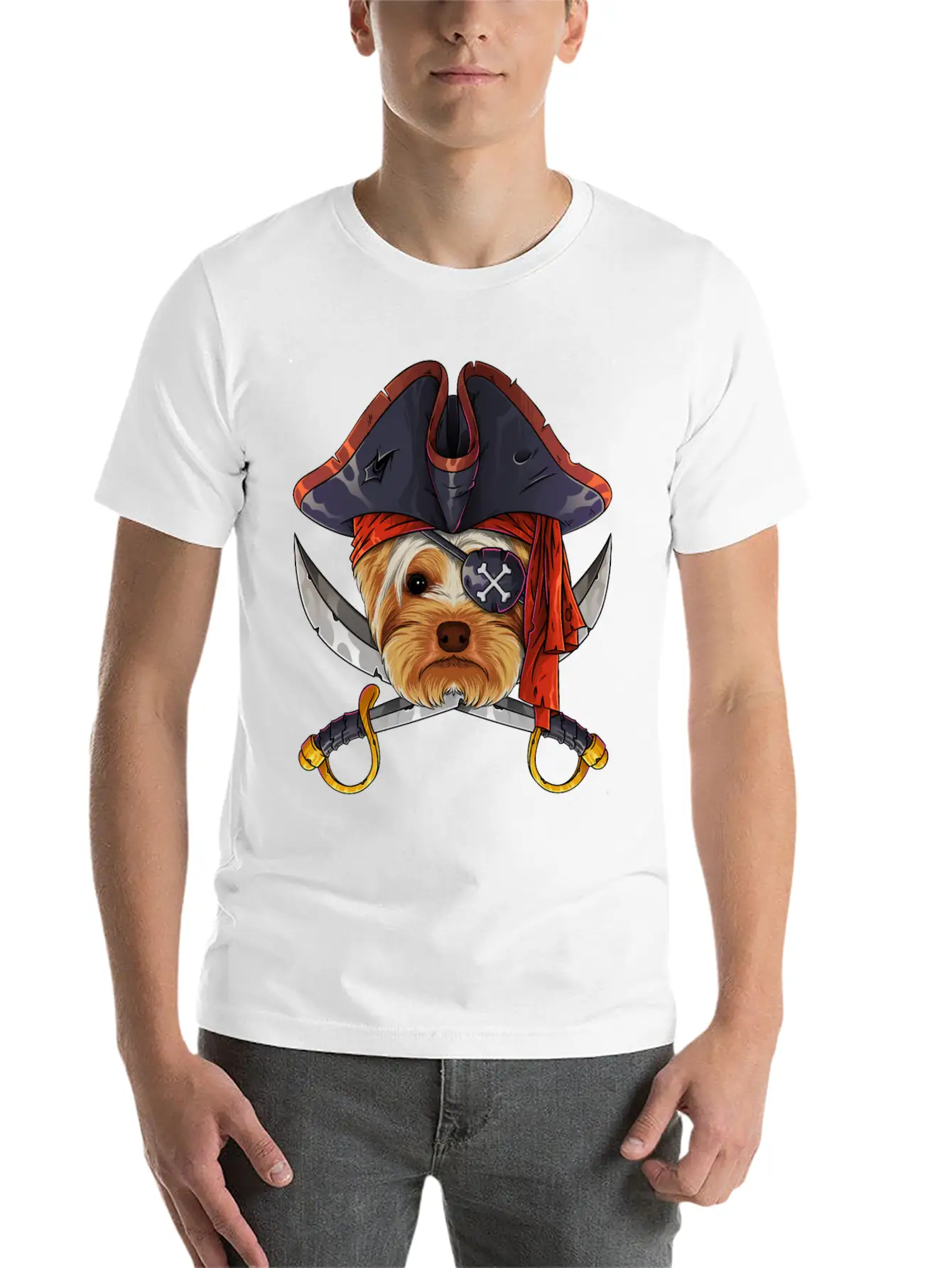 Pirate Yorkshire Terrier Jolly Roger Halloween Cos Unisex Casual T-Shirt – Clean Design For Daily Comfort