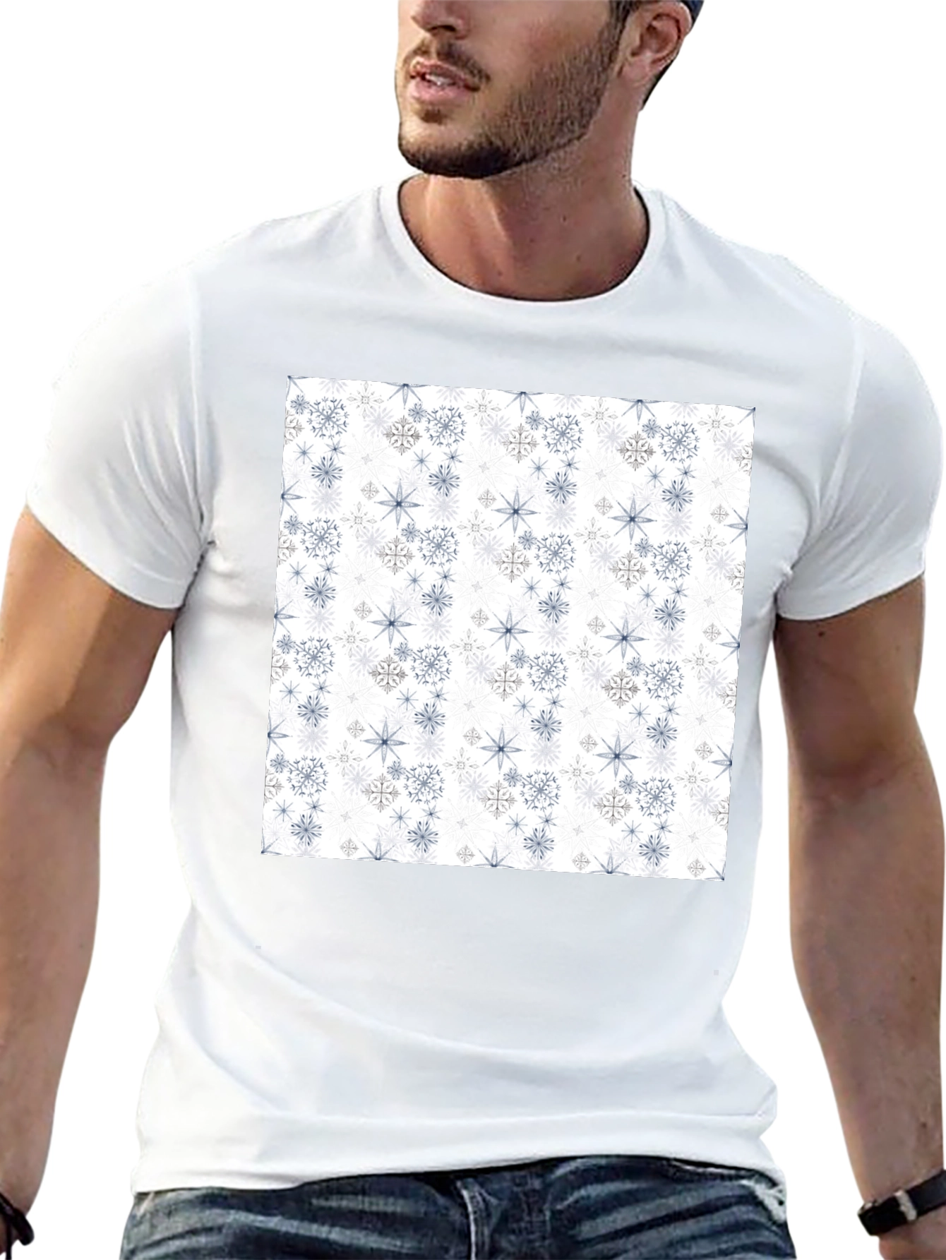 Snowflake Pattern Black T-Shirt