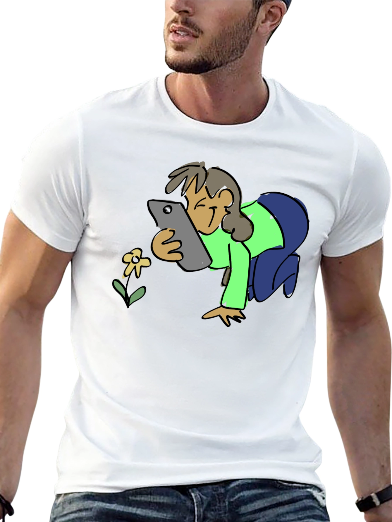 Smartphone Flower Photo Black T-Shirt