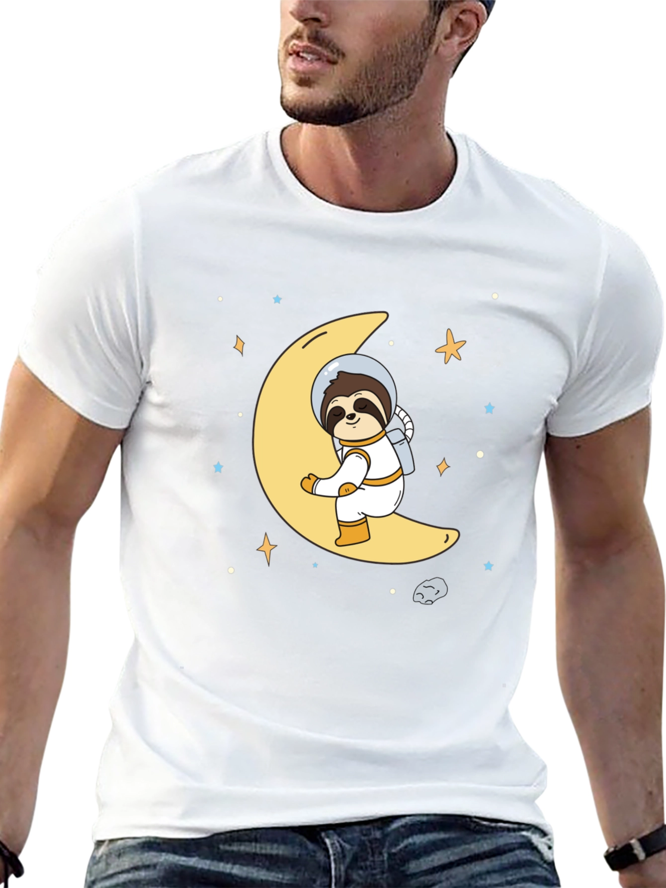 Astronaut Sloth on Moon Graphic T-Shirt