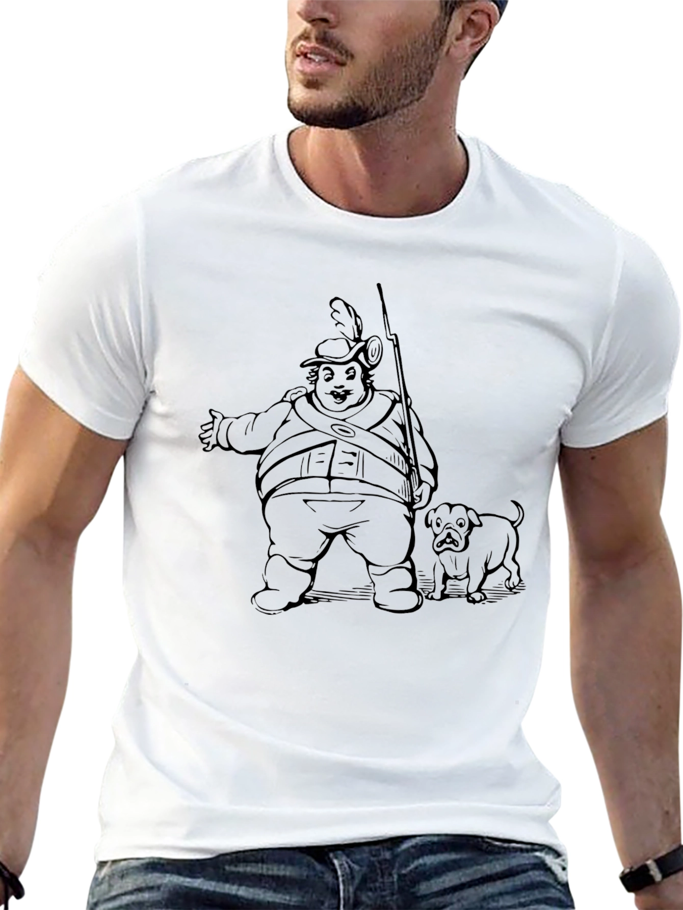Cartoon Soldier and Dog Graphic T-Shirt