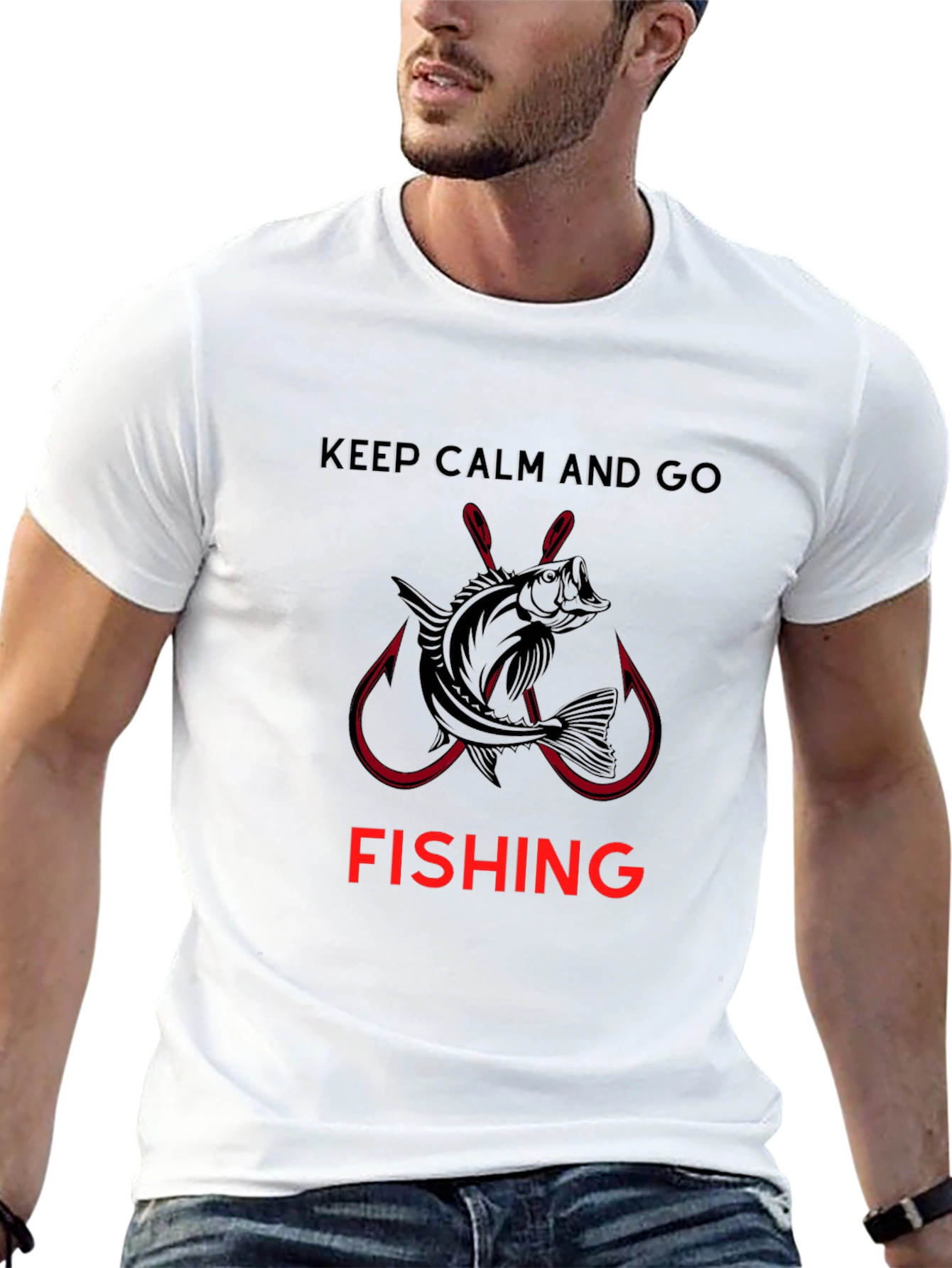 Keep Calm and Go Fishing Black Graphic Tee