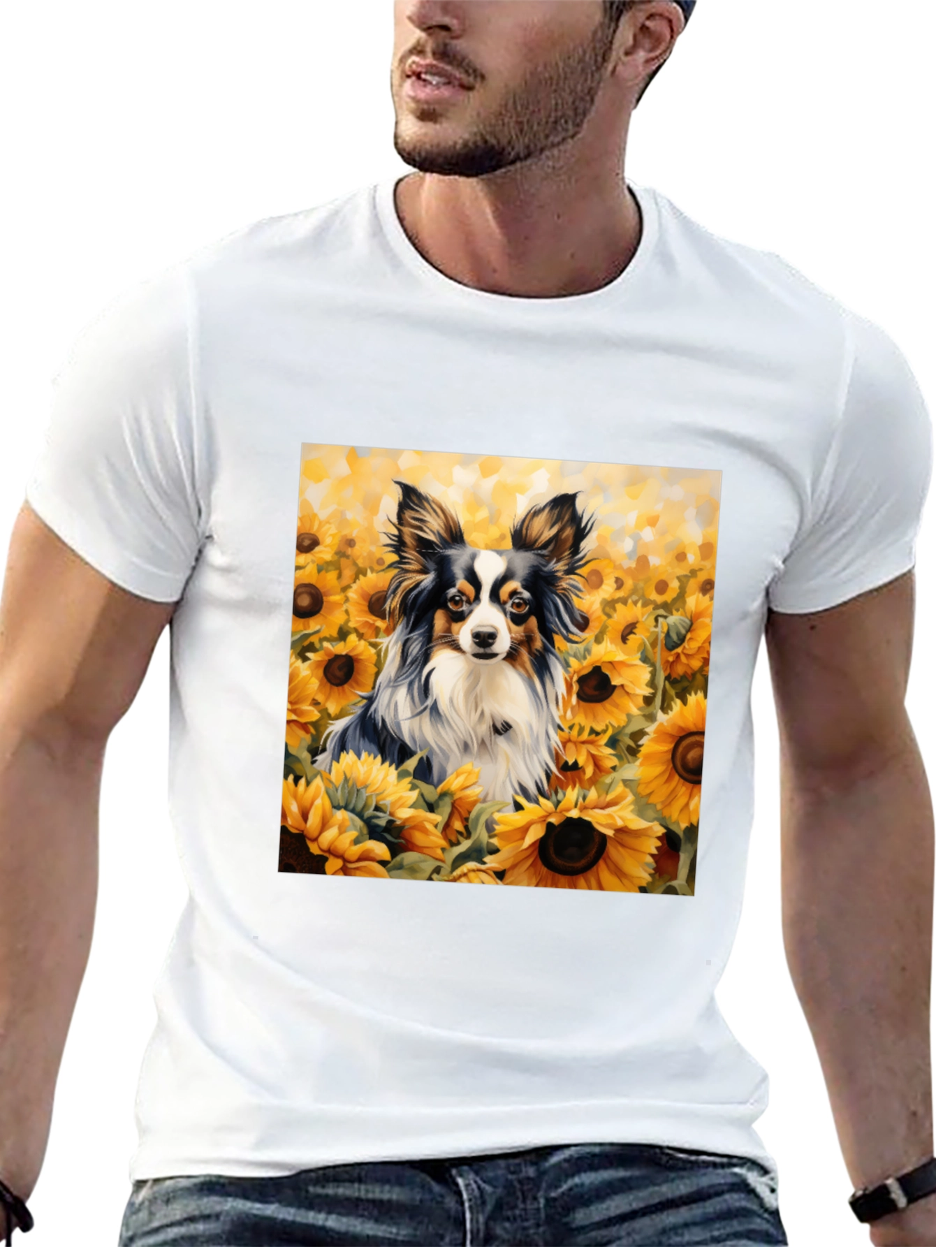 Dog Sunflower T-Shirt: Artistic Canine Comfort