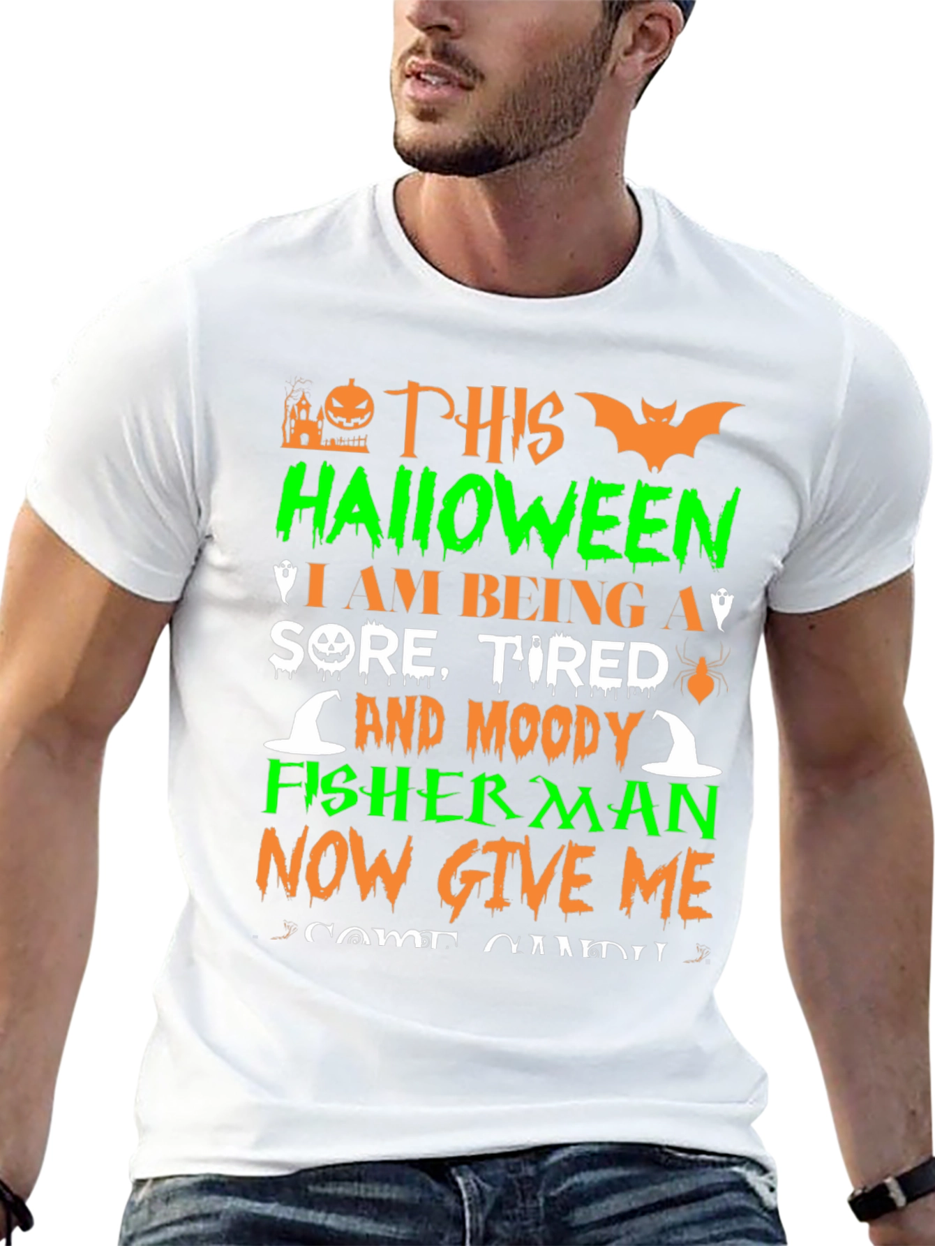 Halloween Sore Tired Moody Fisherman T-Shirt
