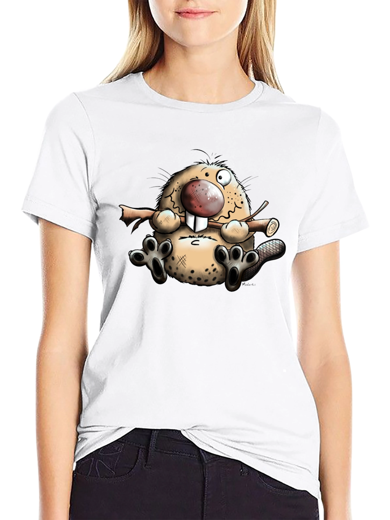 Cartoon Beaver Graphic T-Shirt