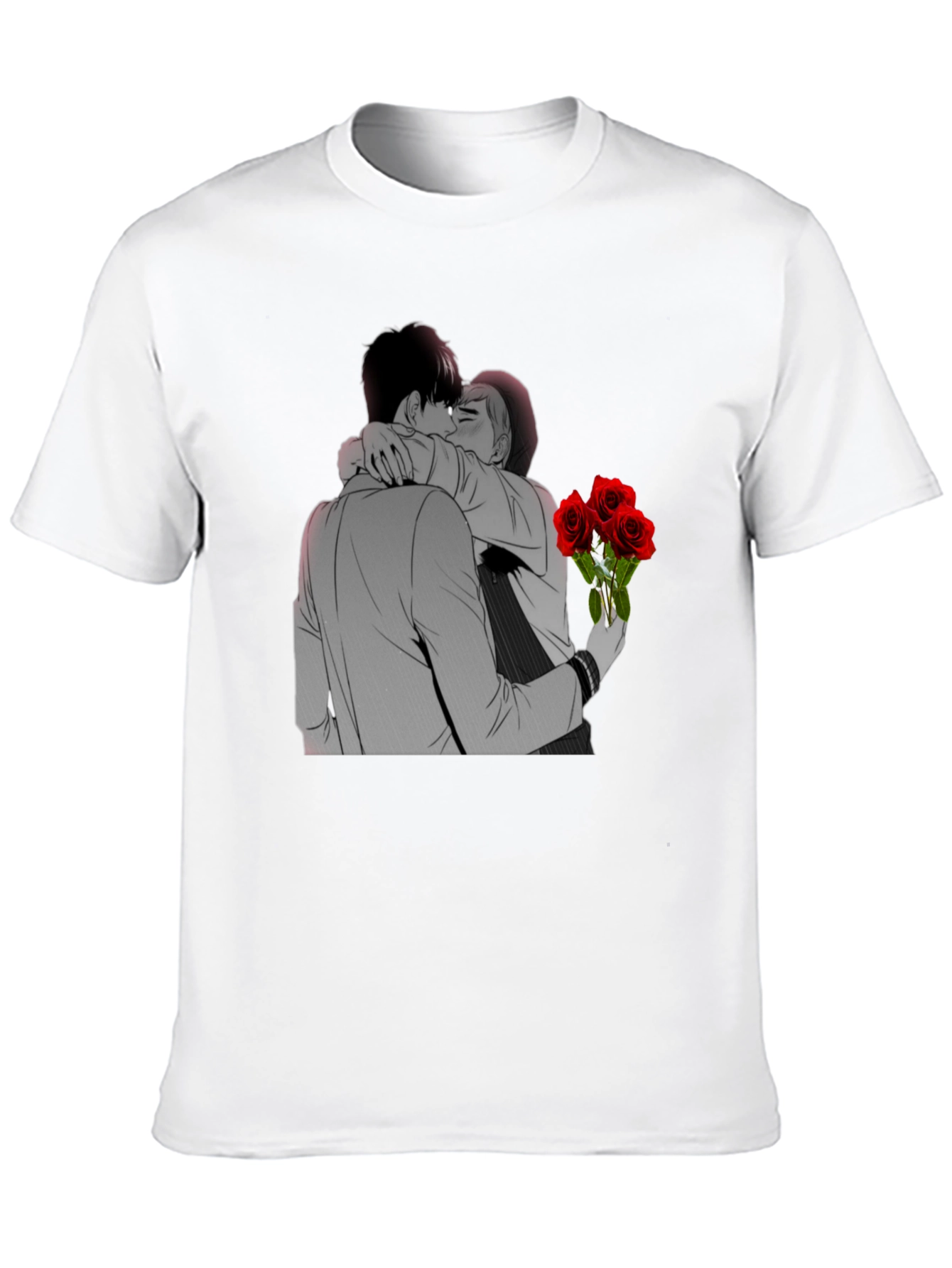 Kissing Lovers & Roses Graphic Black T-Shirt