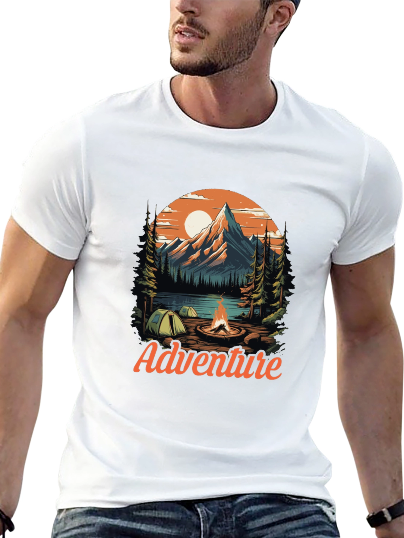 Adventure Graphic Tee - Mountain Campfire Design