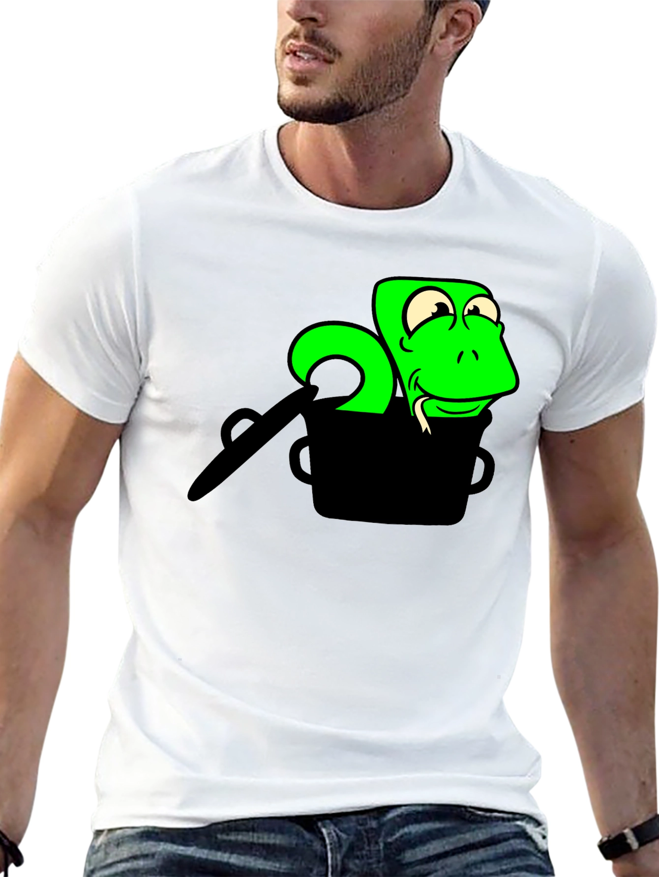 Cartoon Snake in a Pot Graphic T-Shirt