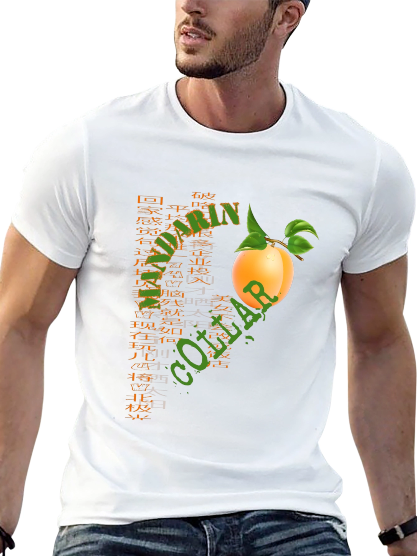Mandarin Collar Fruit Graphic T-Shirt