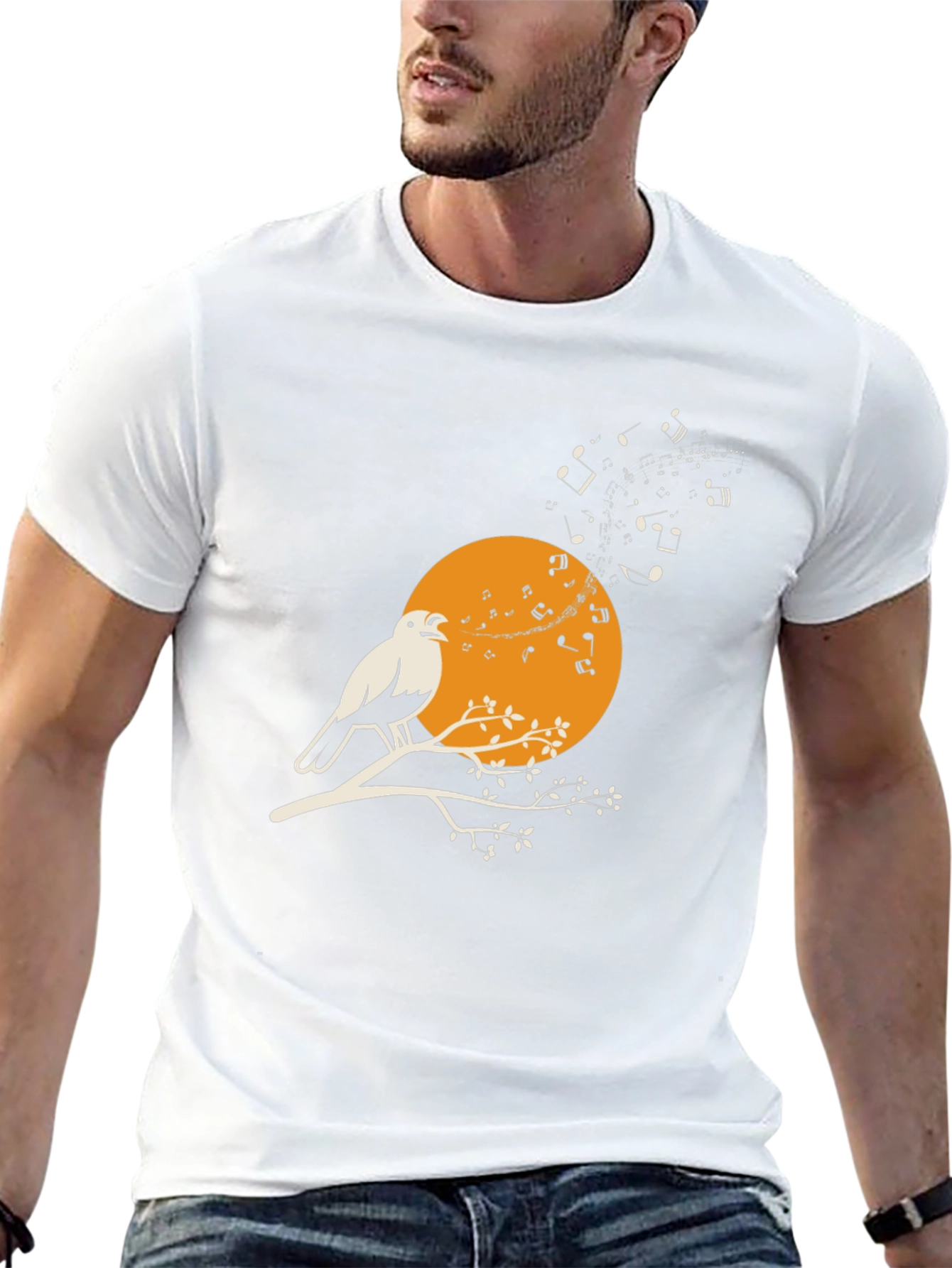 Bird Song T-Shirt - Musical Bird on Branch