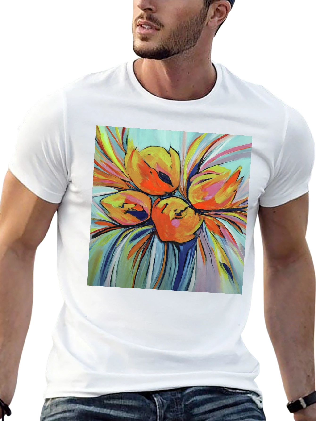 Floral Print T-Shirt - Bold Artistic Design