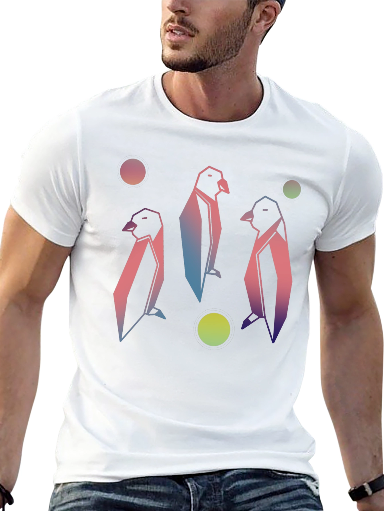 Geometric Penguin Graphic Tee - Trendy Style