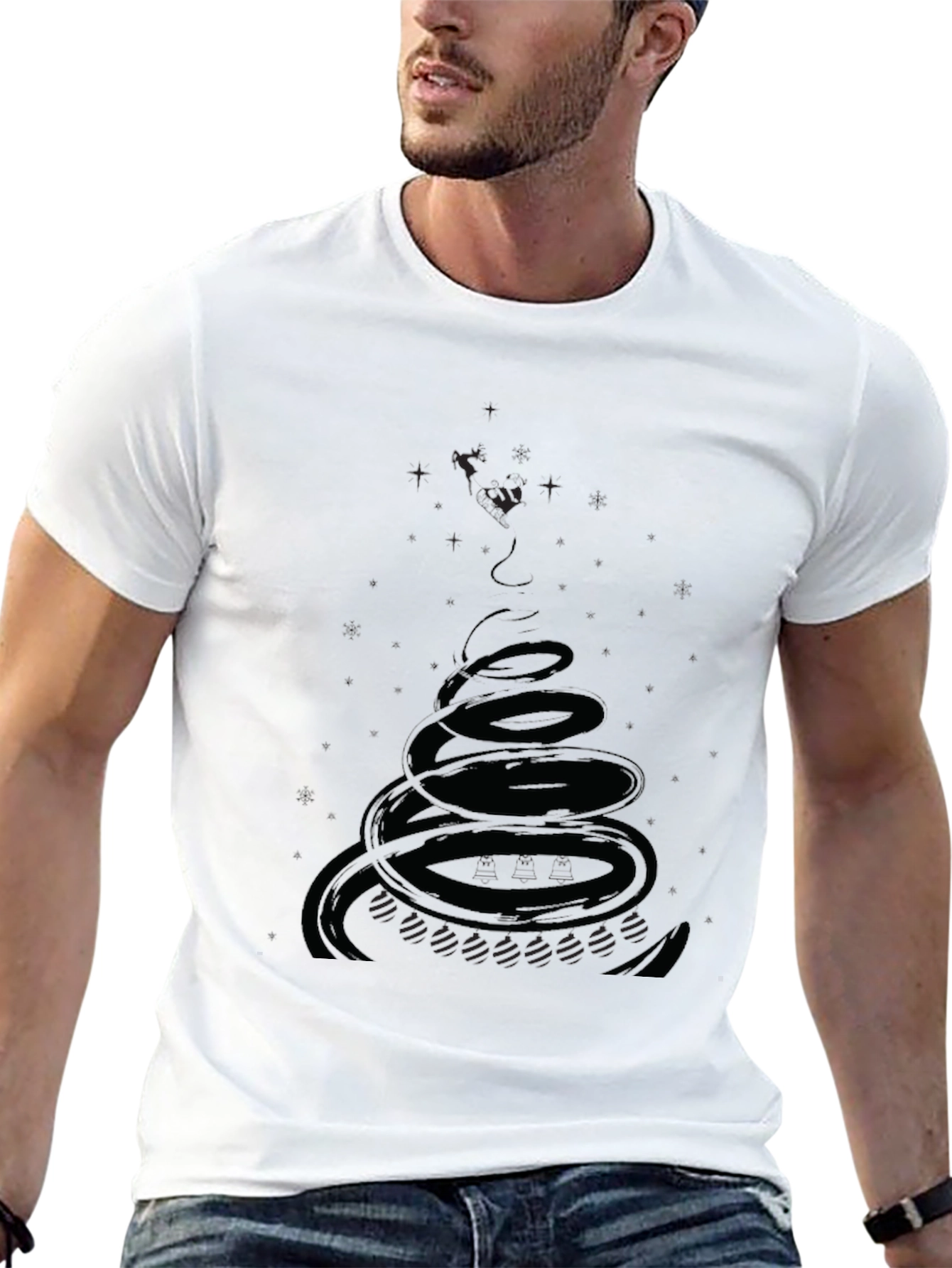 Mens Black Graphic Tee - Spiral Design