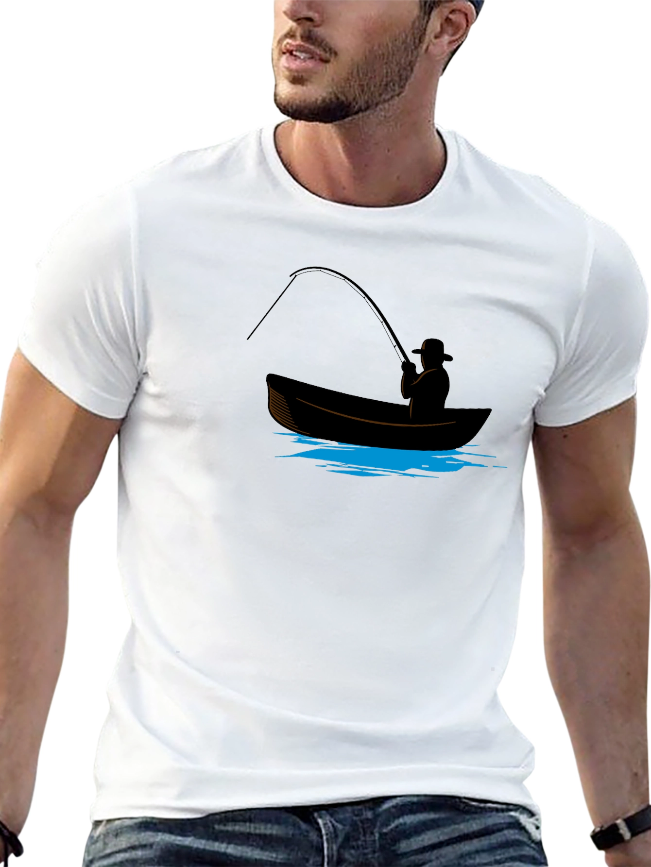 Fisherman Graphic Tee - Black Cotton Blend Shirt