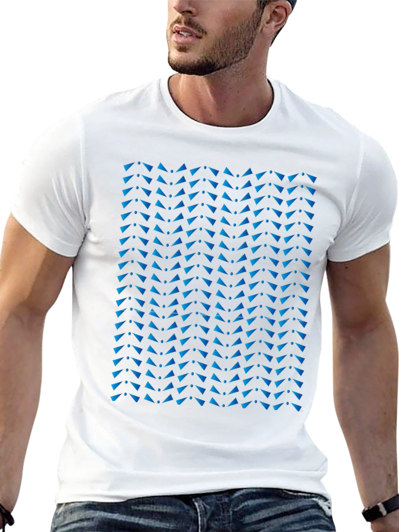 Stylish Black Tee with Blue Triangle Pattern