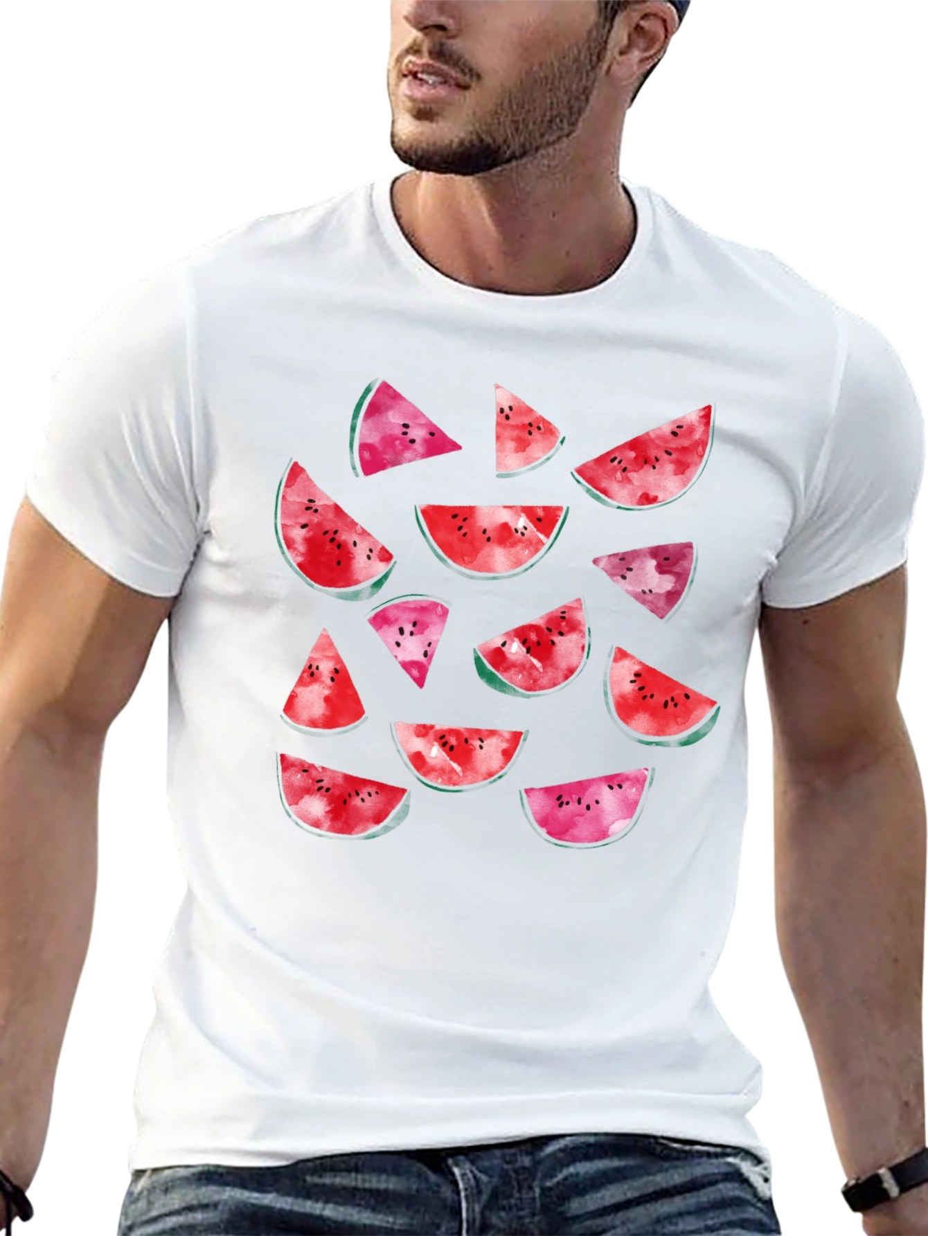Watermelon Slice Print Black T-Shirt