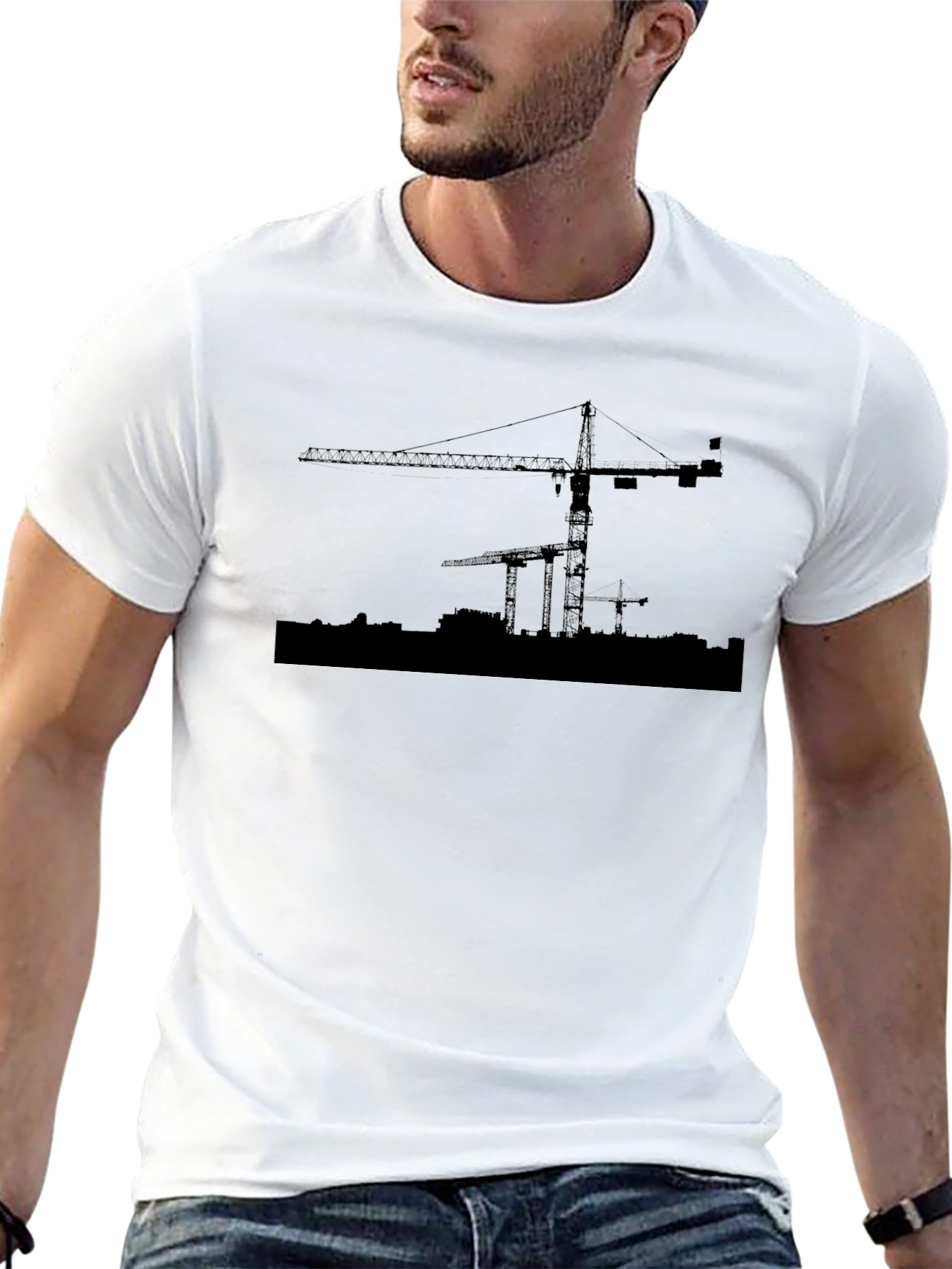 Construction Crane Silhouette Graphic T-Shirt