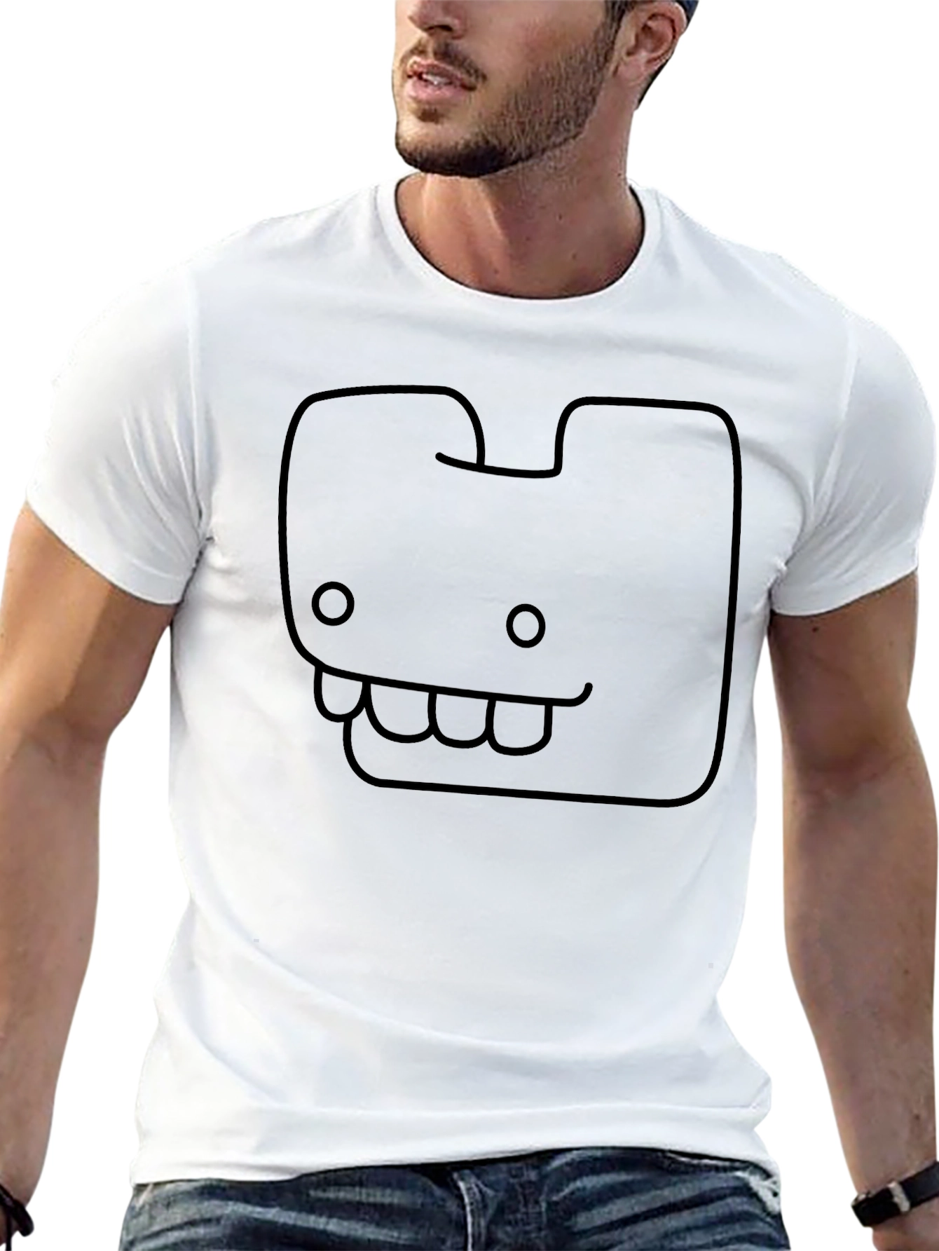 Funny Cartoon Face Graphic Tee - Black
