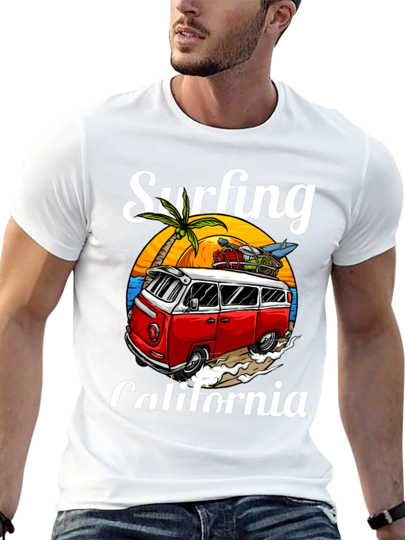 Surfing California T-Shirt - Retro Van Design