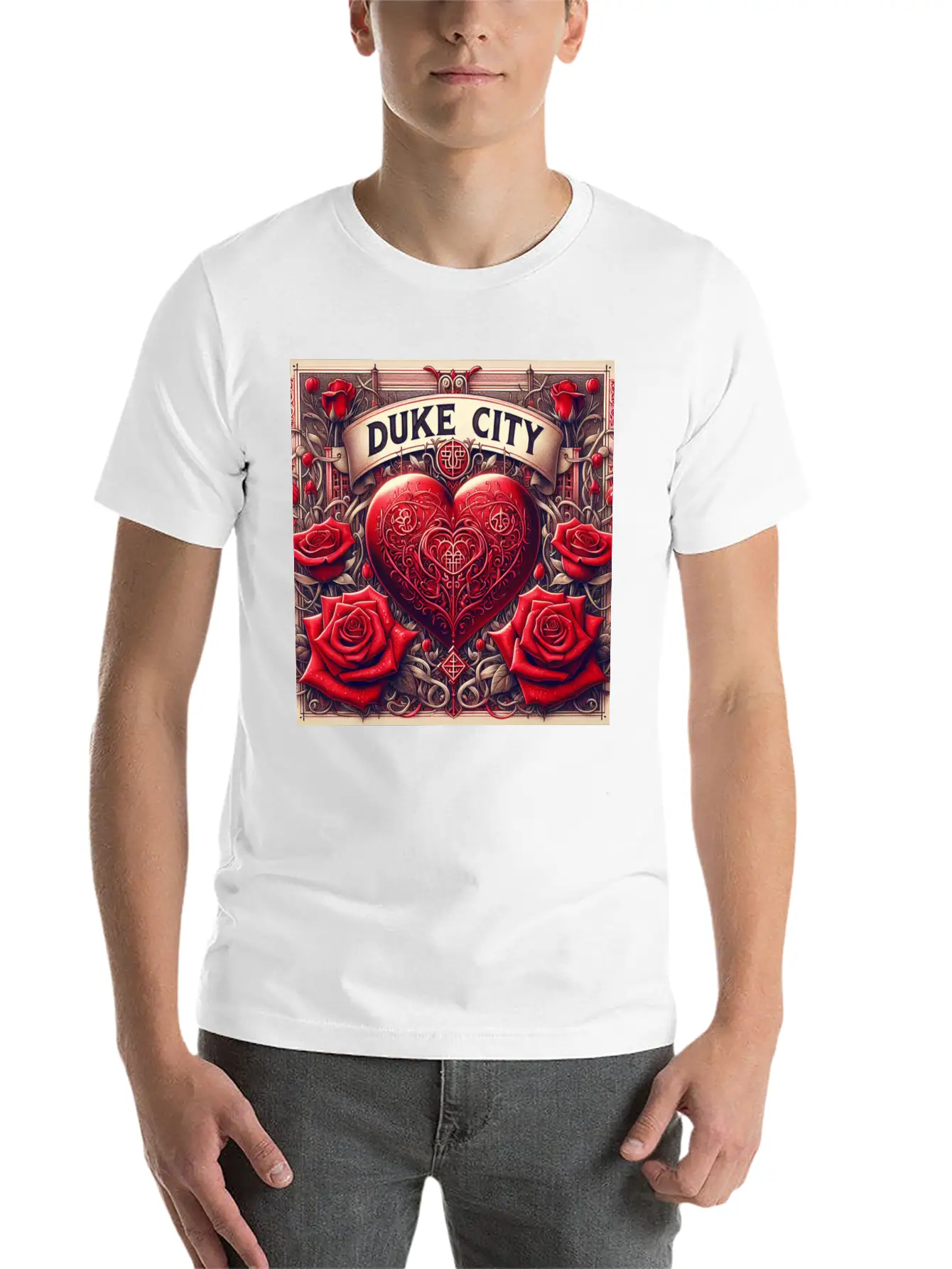 Red Heart With Roses Unisex Casual T-Shirt – Clean Design For Daily Comfort