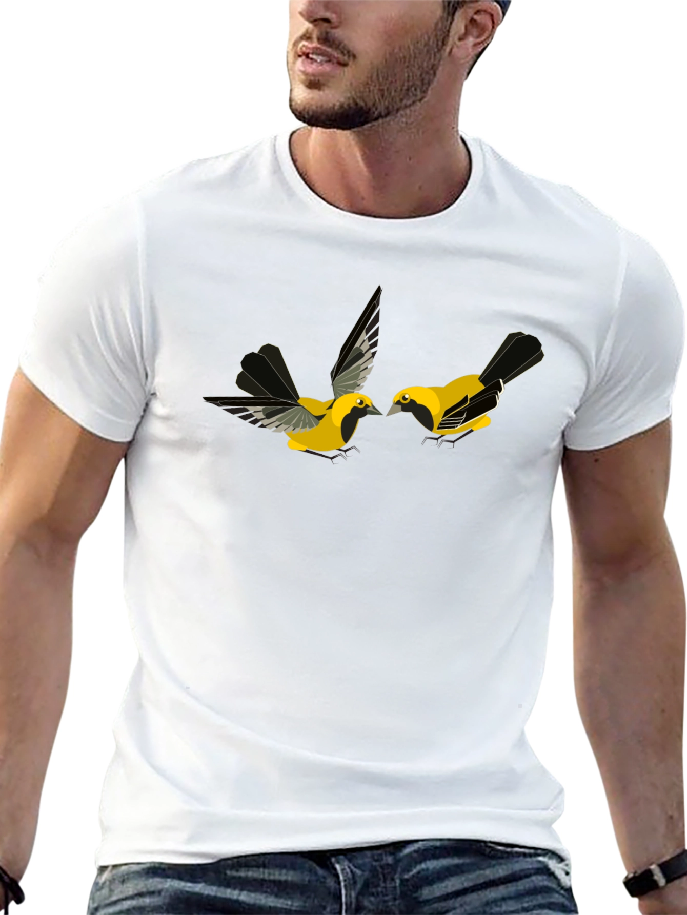 Black T-Shirt with Bird Design