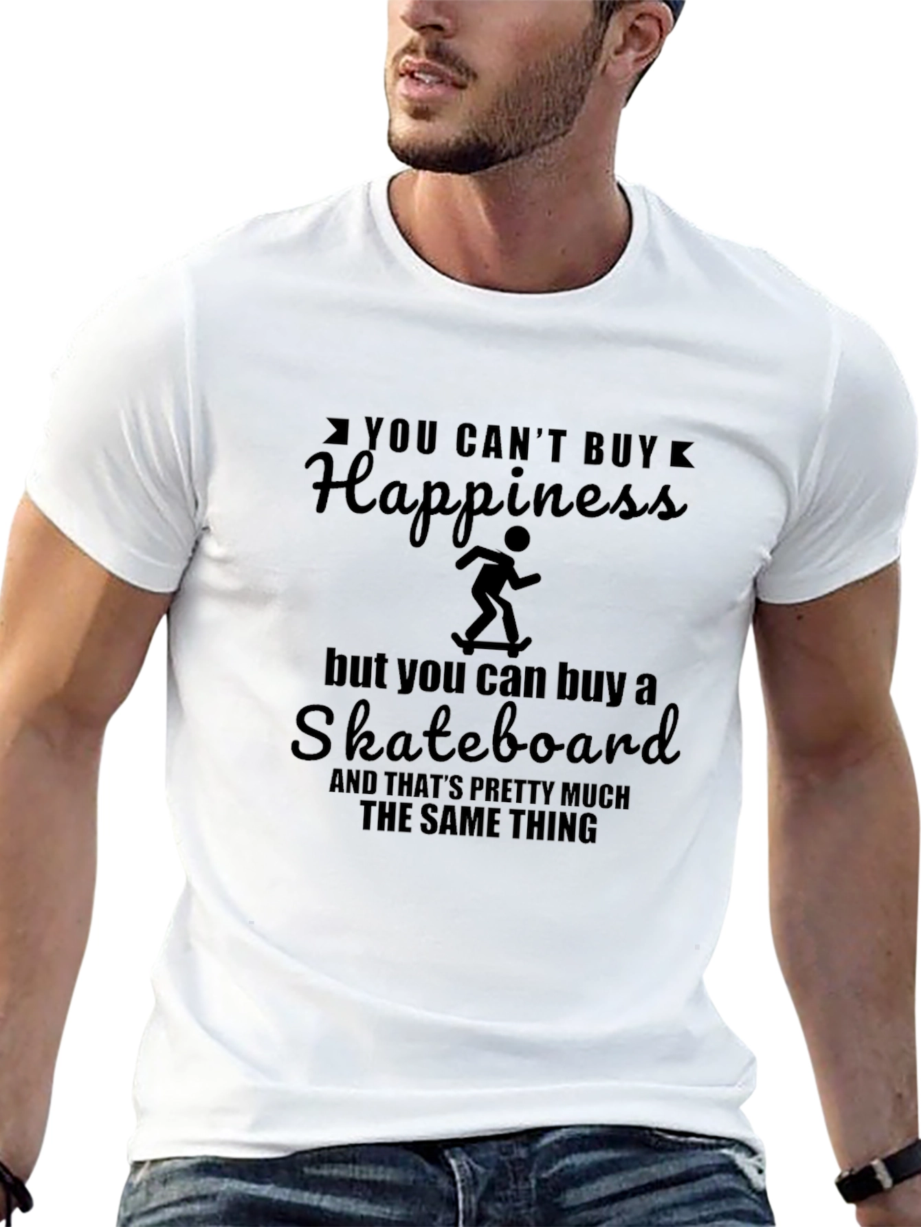 Happiness & Skateboard Black T-Shirt