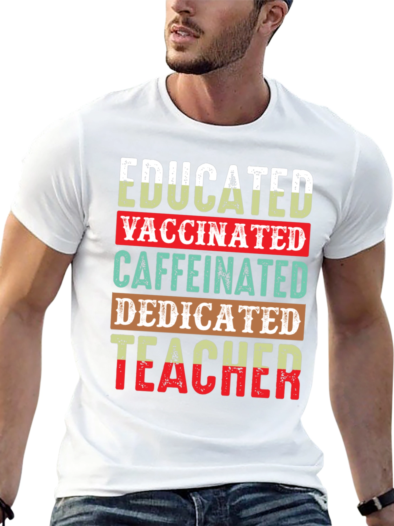 Educated Vaccinated Caffeinated Teacher T-Shirt