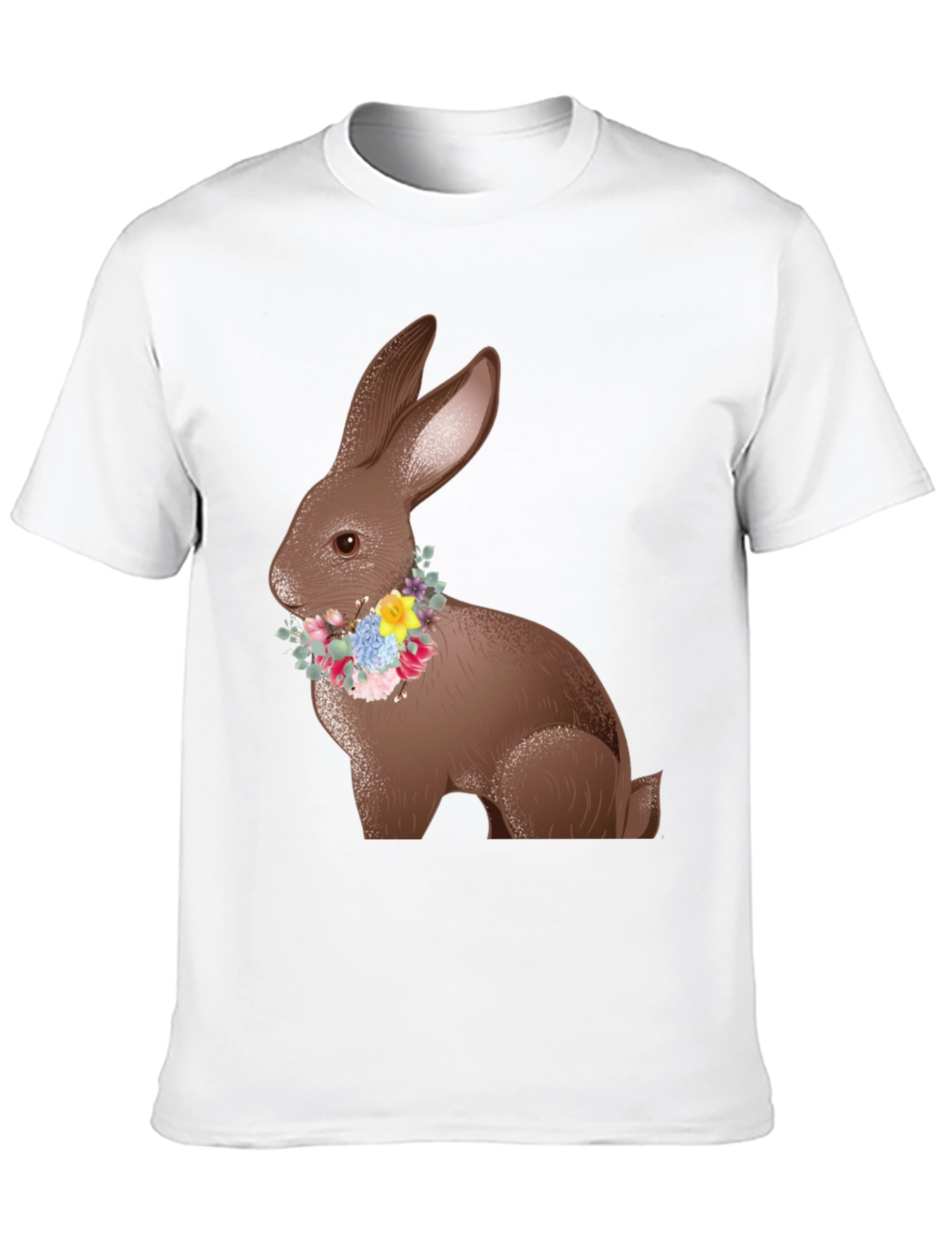 Easter Bunny Floral Wreath Black T-Shirt
