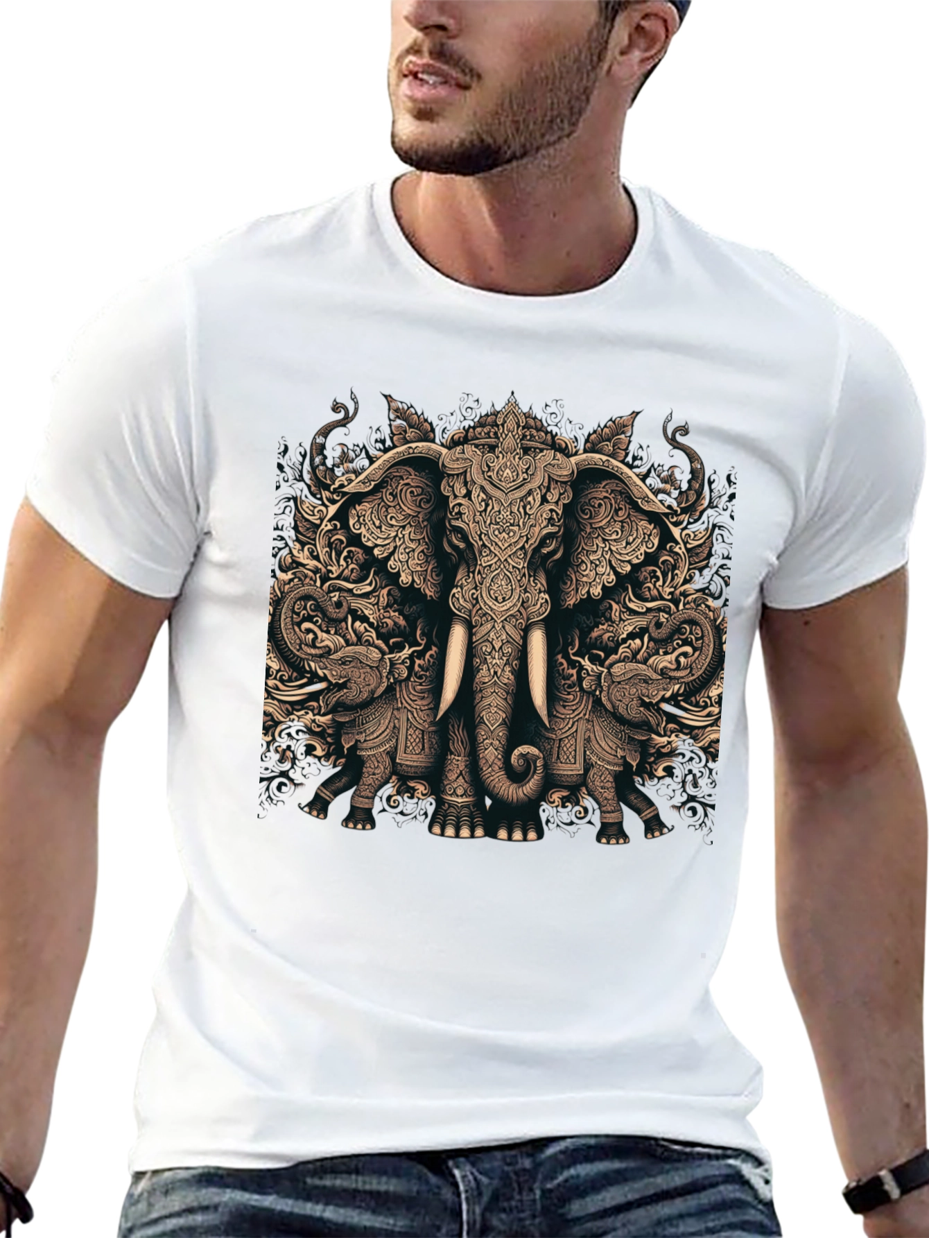 Elephant Graphic Print Black T-Shirt