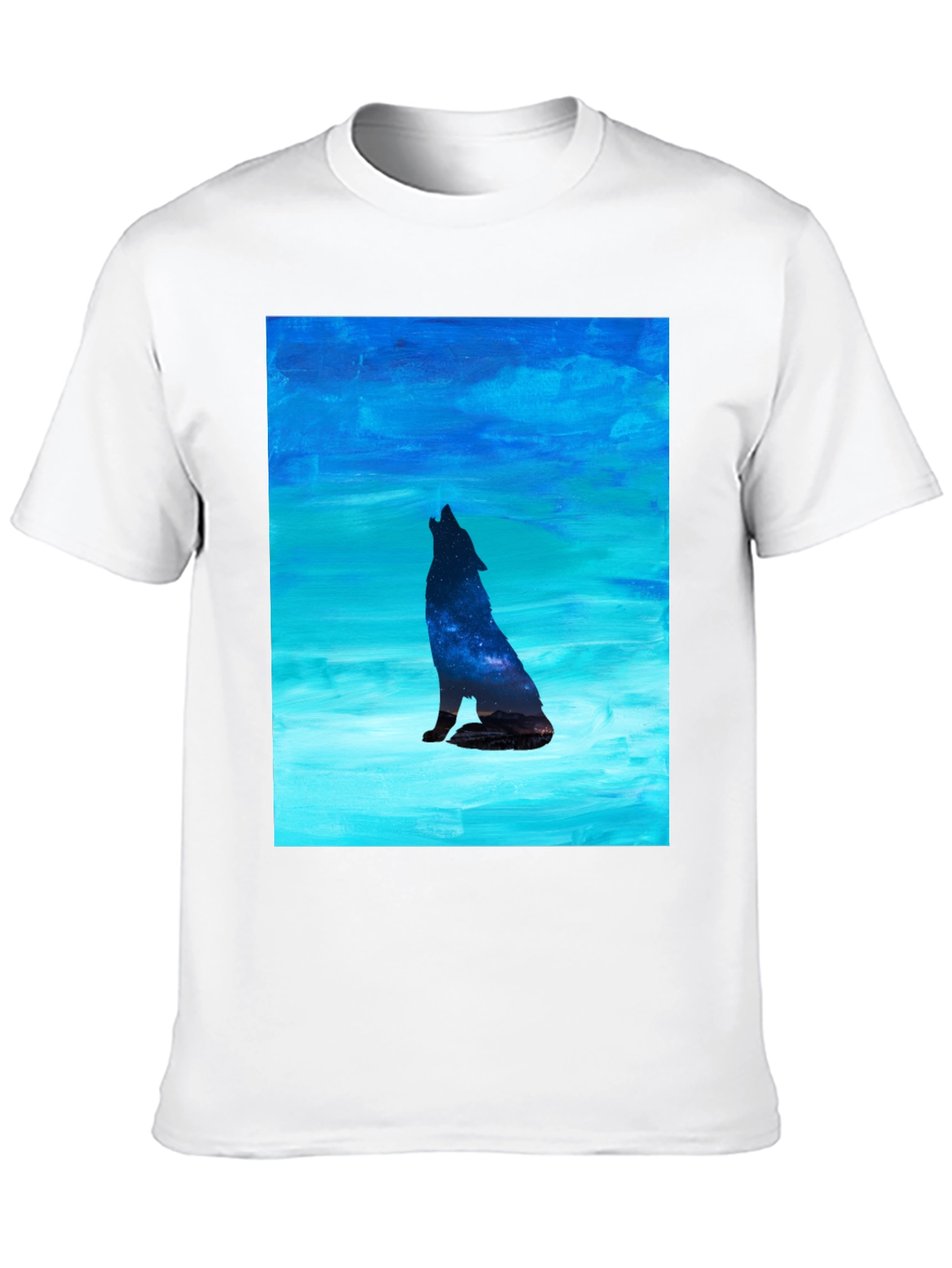 Howling Wolf Galaxy Print Black T-Shirt