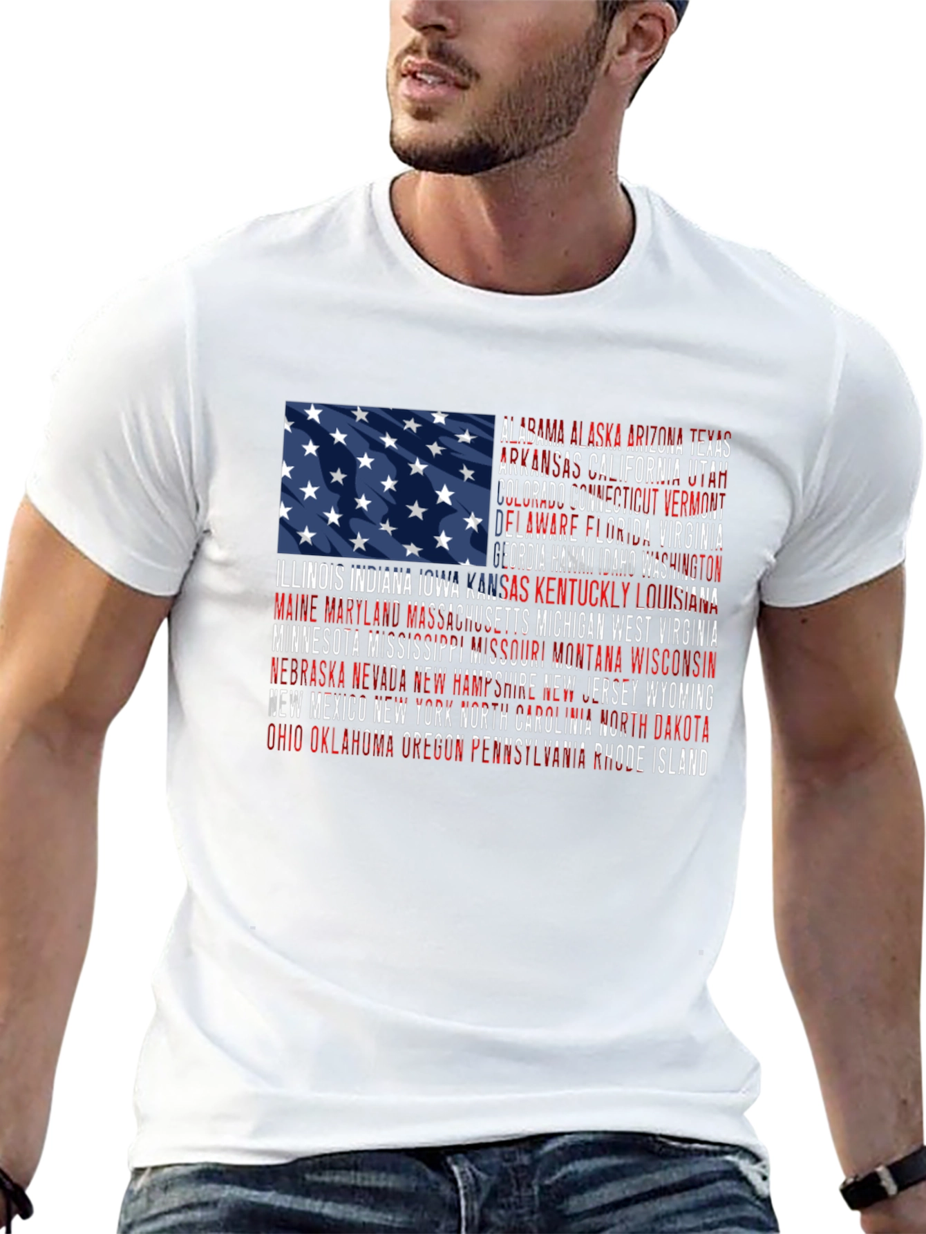 USA Flag States Graphic Print T-Shirt