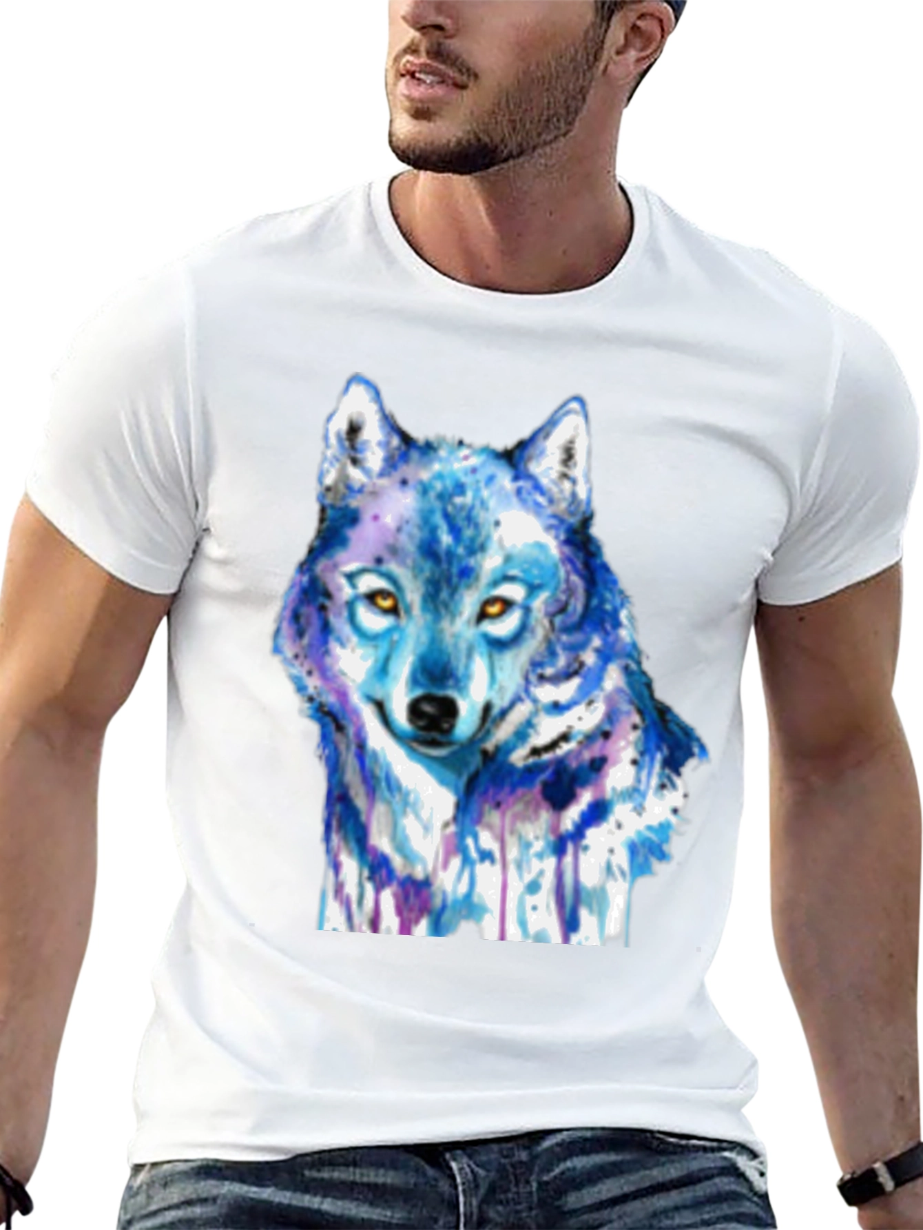 Blue Wolf Graphic T-Shirt - Artistic Animal Tee