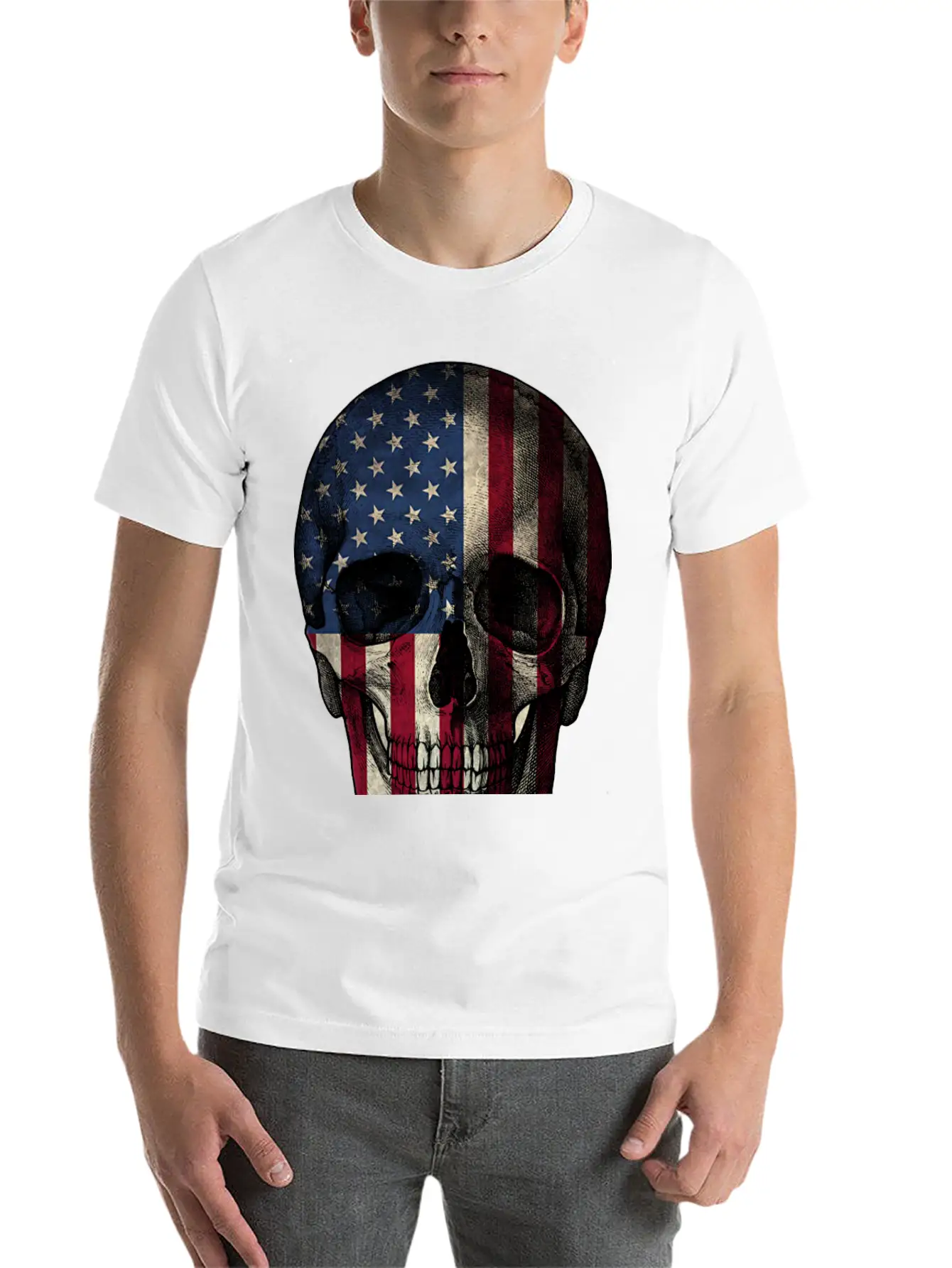 Skull American Flag Unisex Casual T-Shirt – Clean Design For Daily Comfort