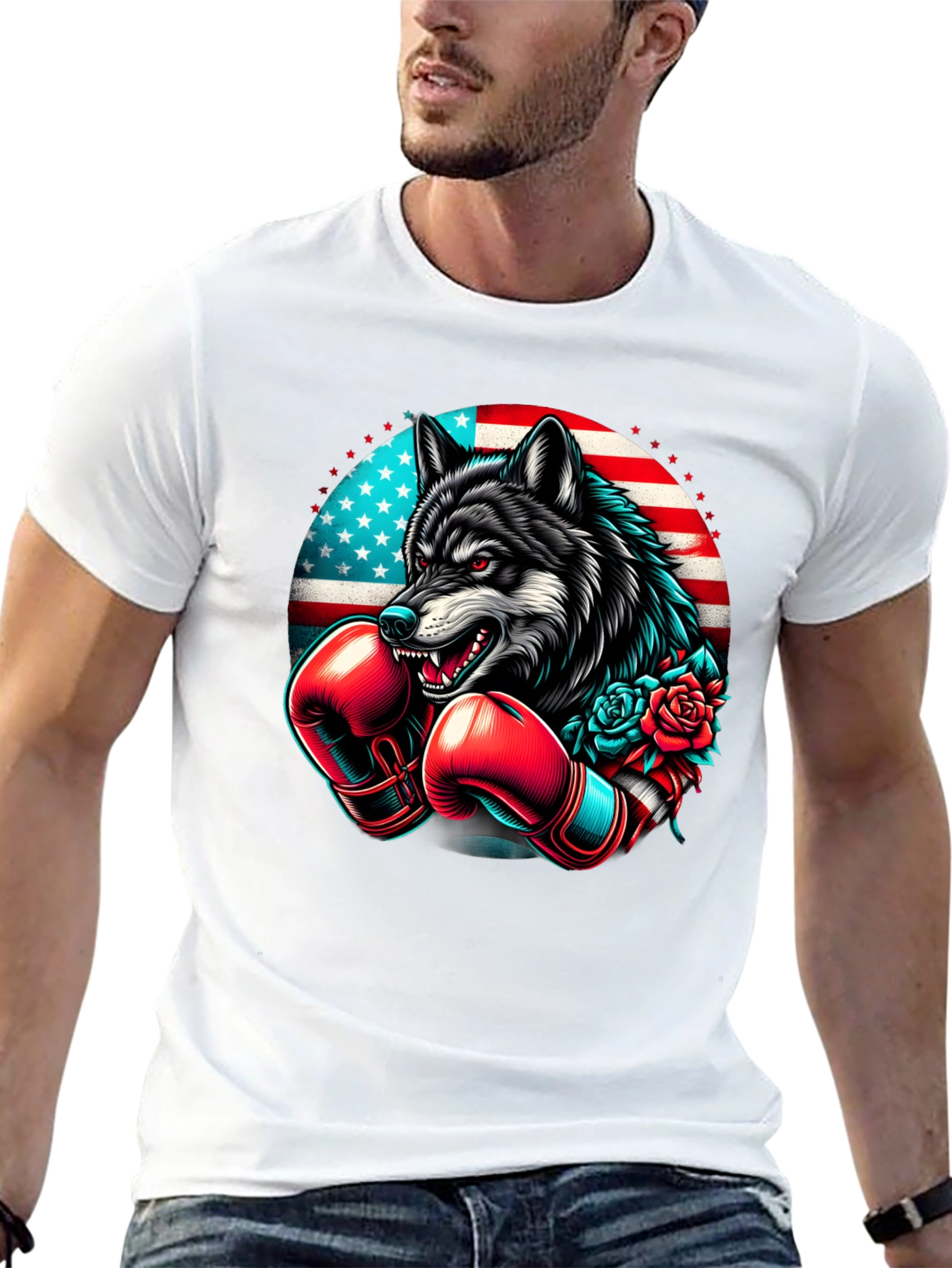 Wolf Boxer USA Flag Graphic Tee