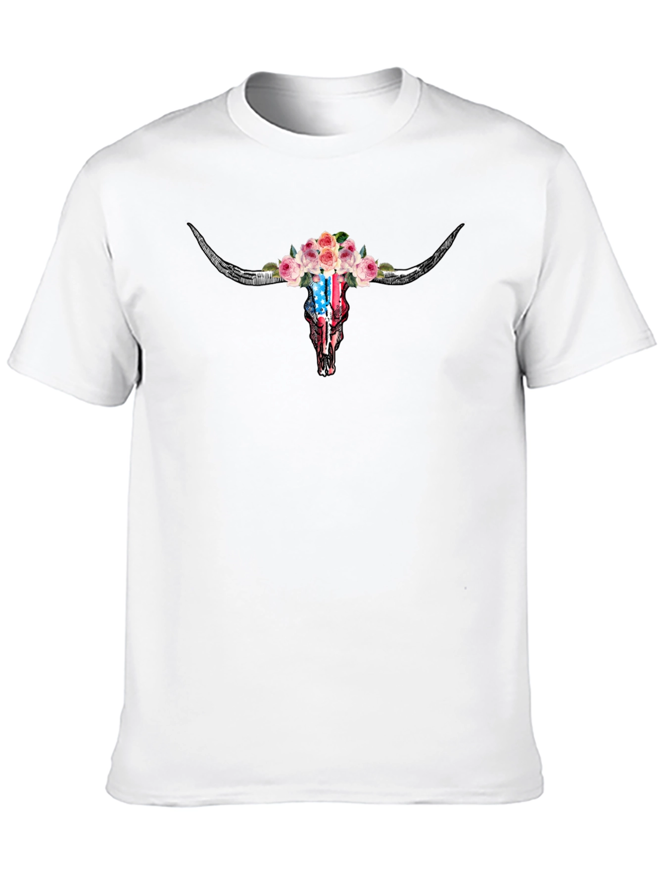 Floral Steer Skull Graphic T-Shirt
