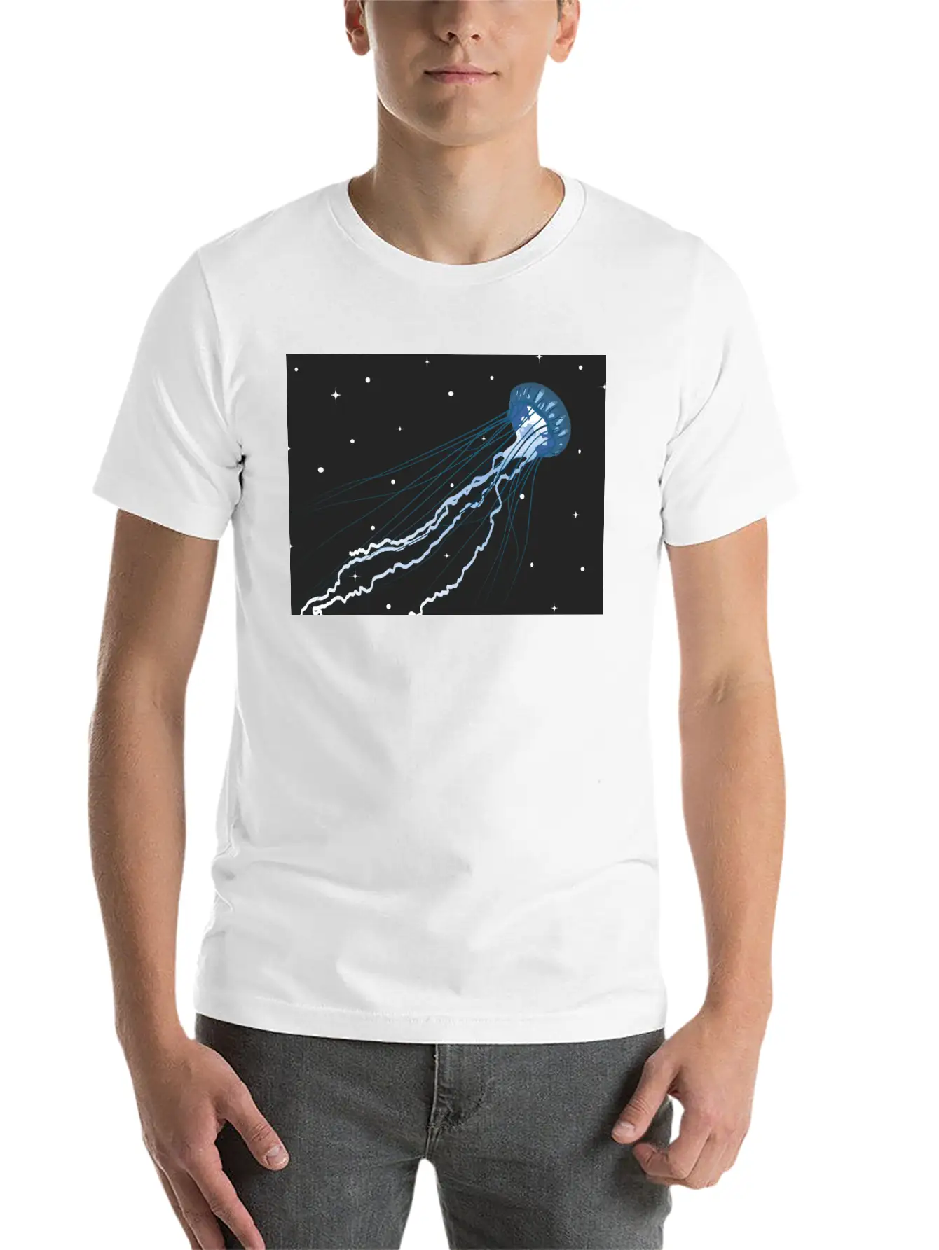 Surreal Jellyfish In Stars | Digital Artwork Unisex Casual T-Shirt – Clean Design For Daily Comfort