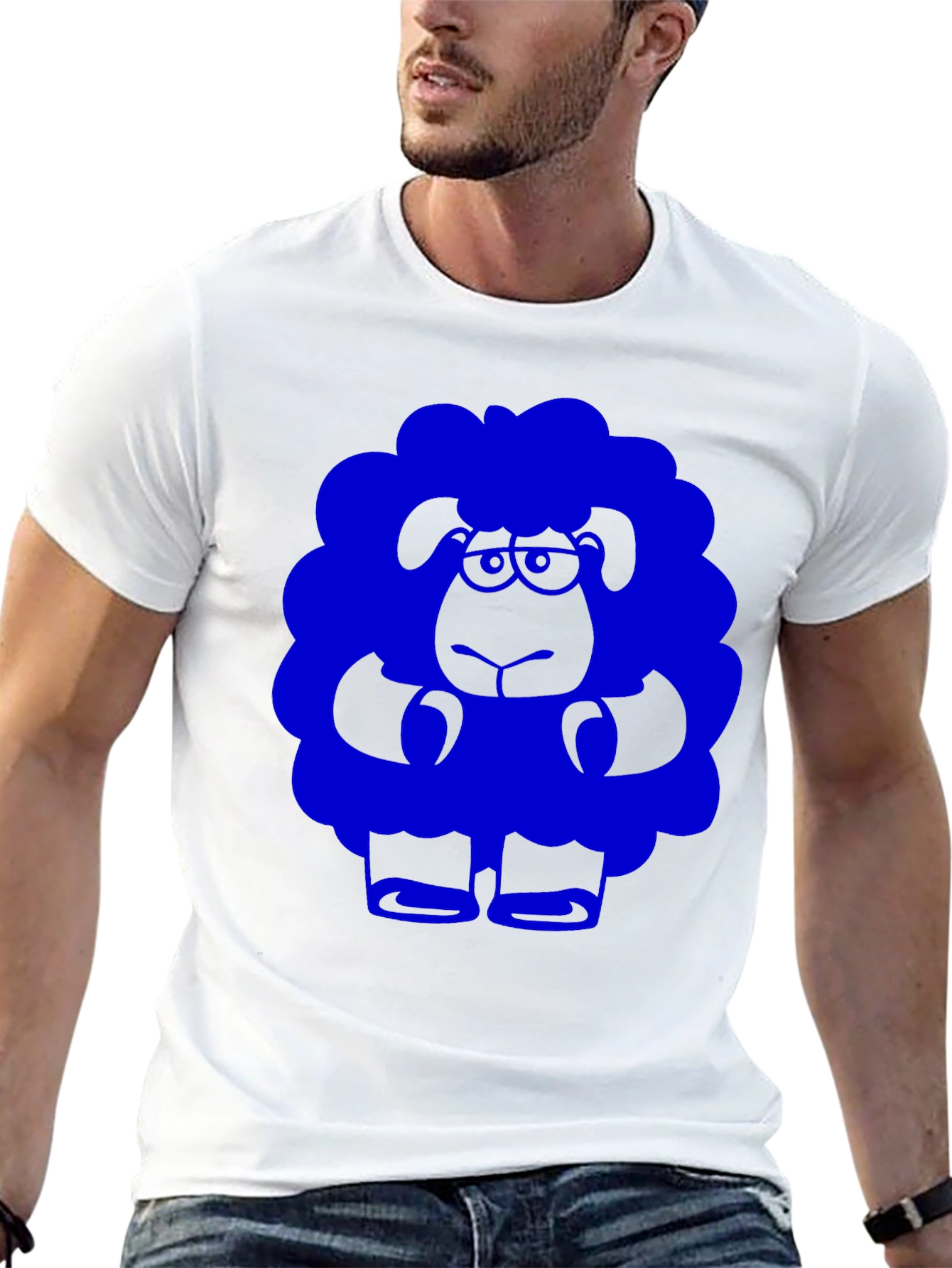 Blue Sheep Graphic Tee - Black Cotton T-Shirt
