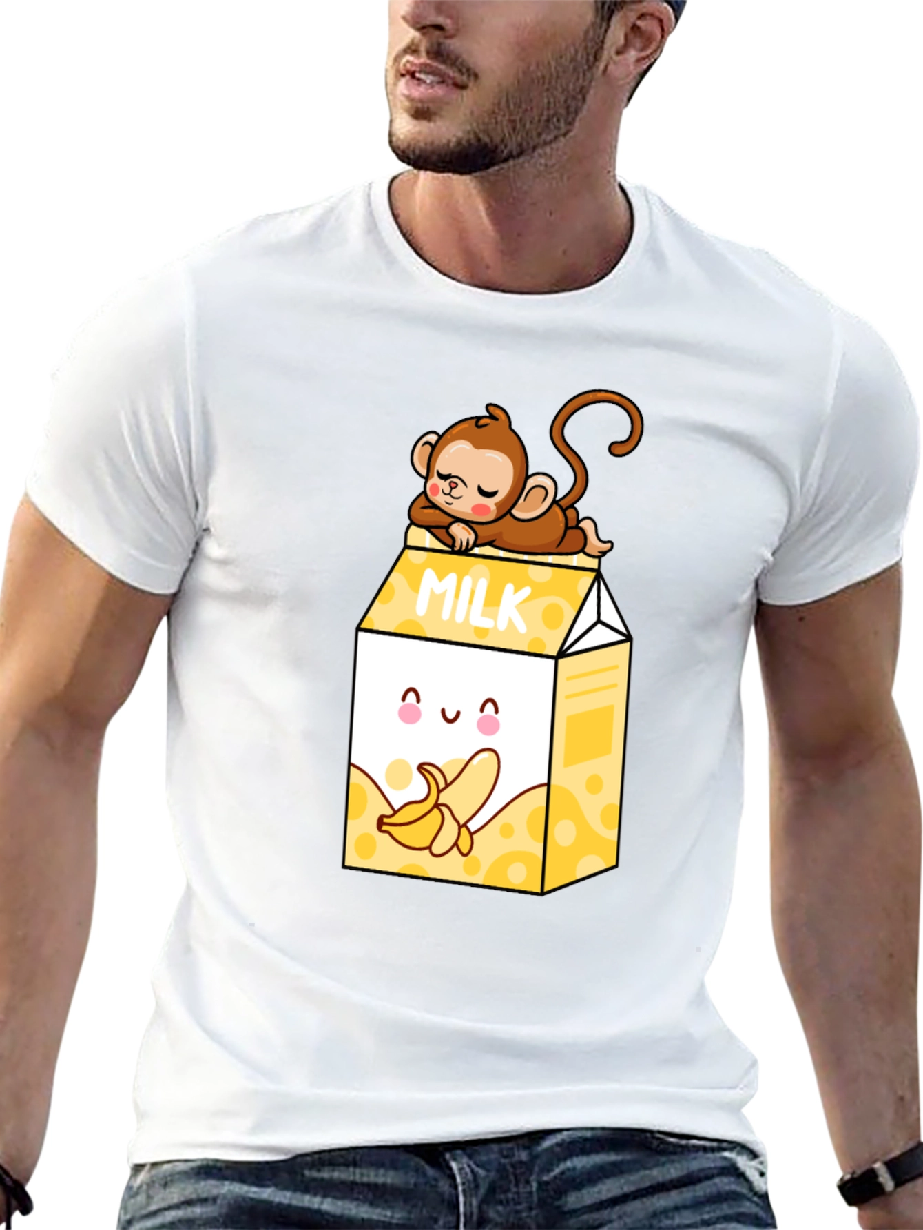 Banana Milk T-Shirt - Cute Cartoon Monkey Design