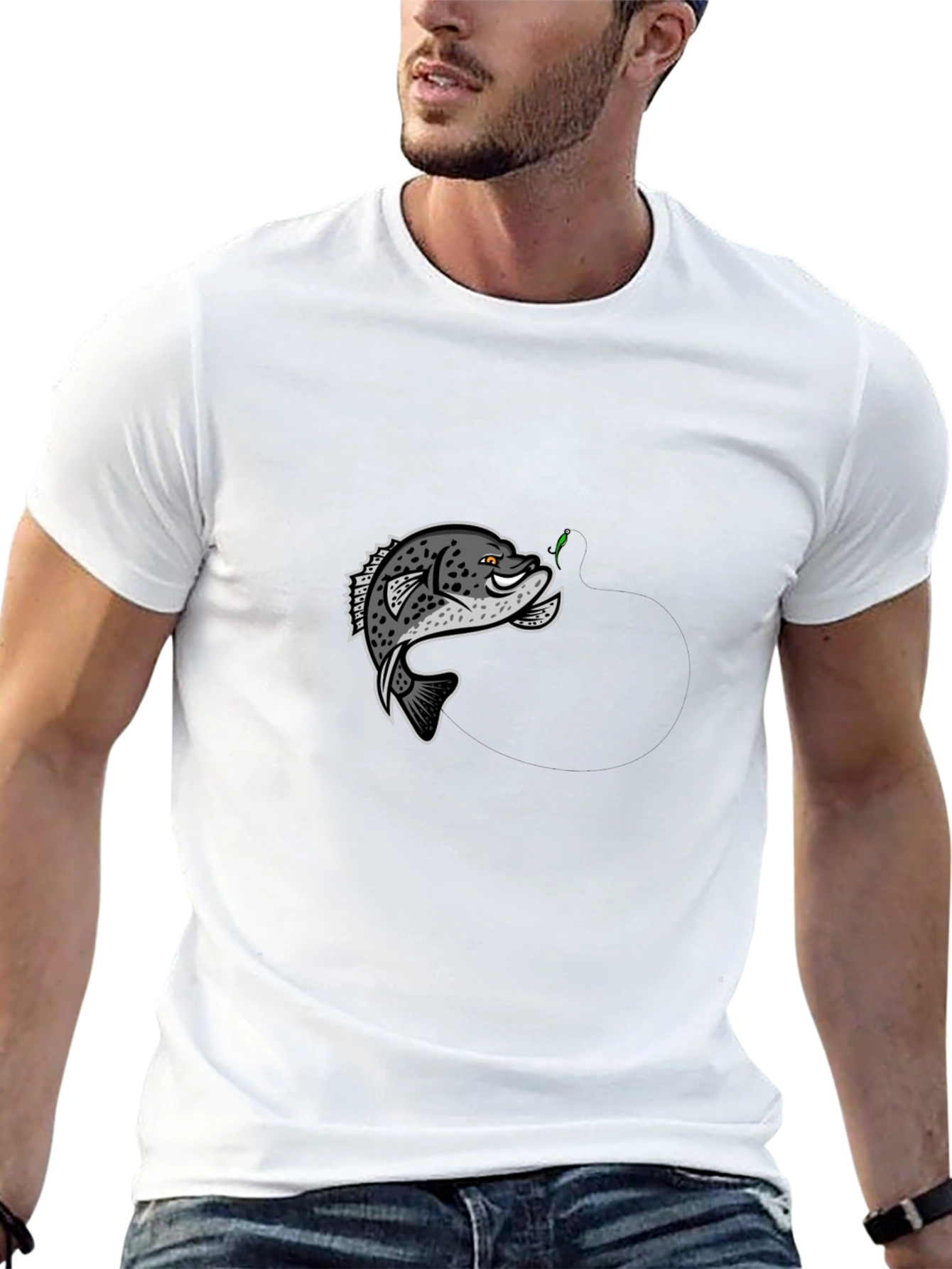 Black T-Shirt with Cartoon Crappie Fish Design