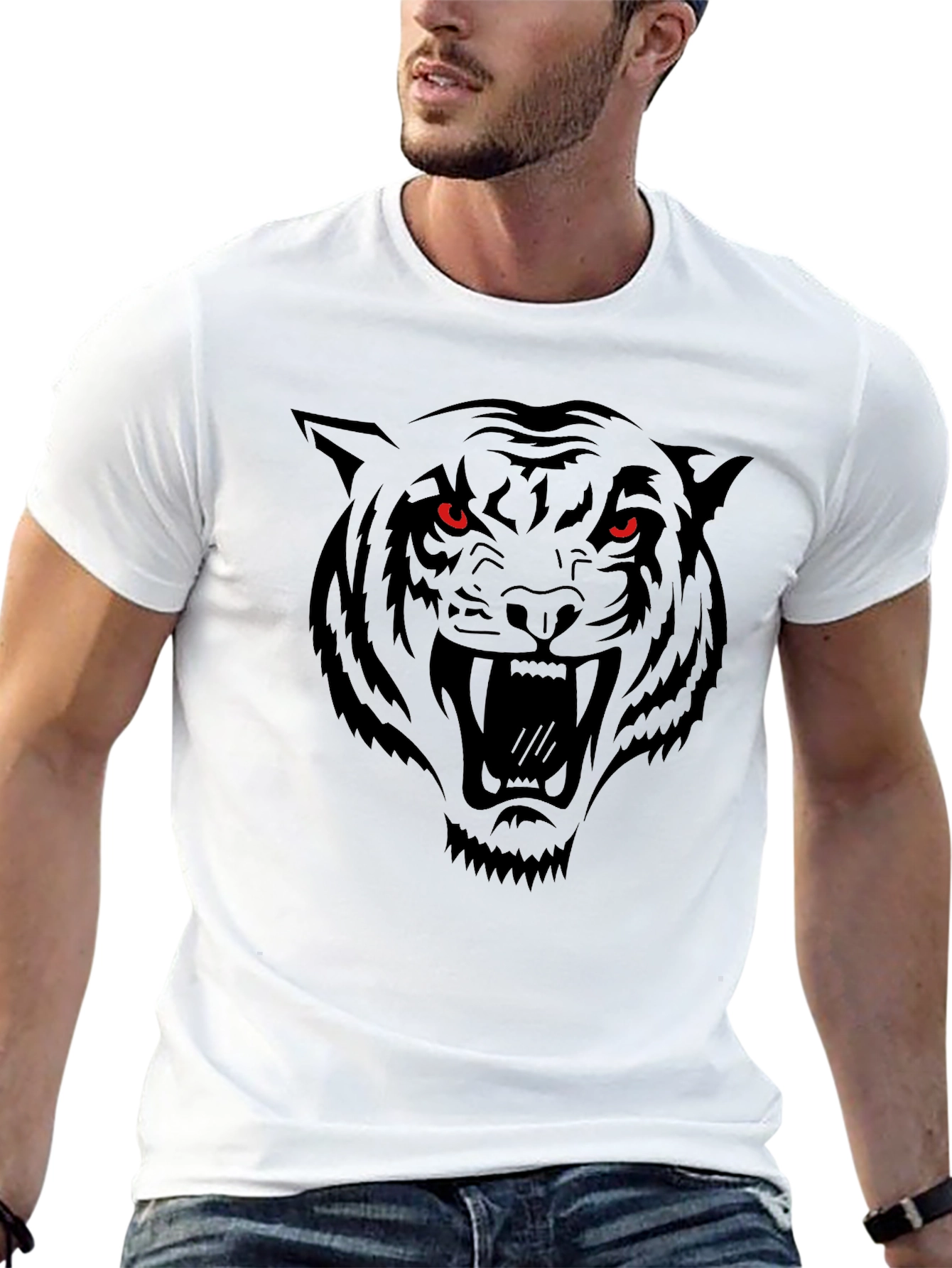 Mens Black Tiger Graphic Tee - Fierce Design