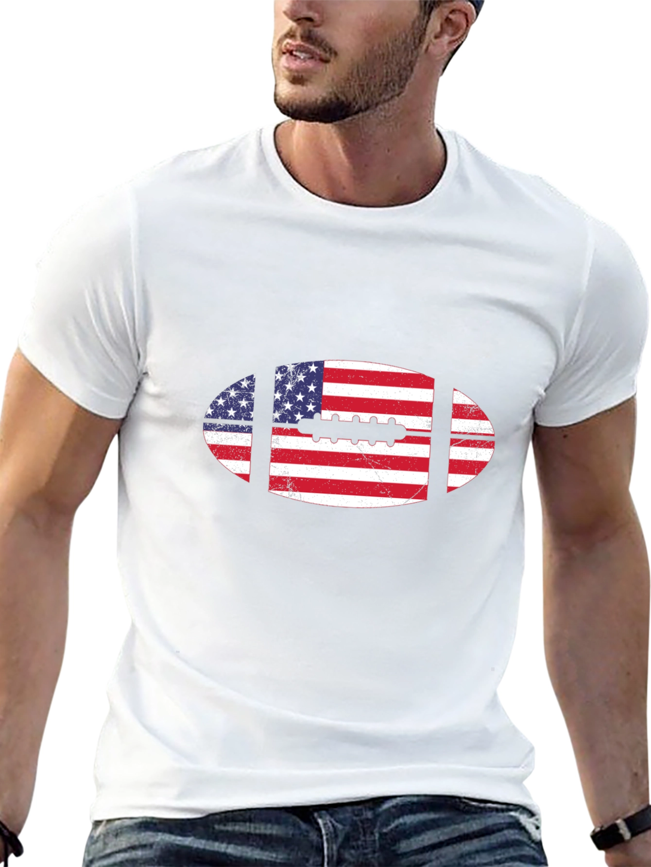 American Flag Football Black T-Shirt