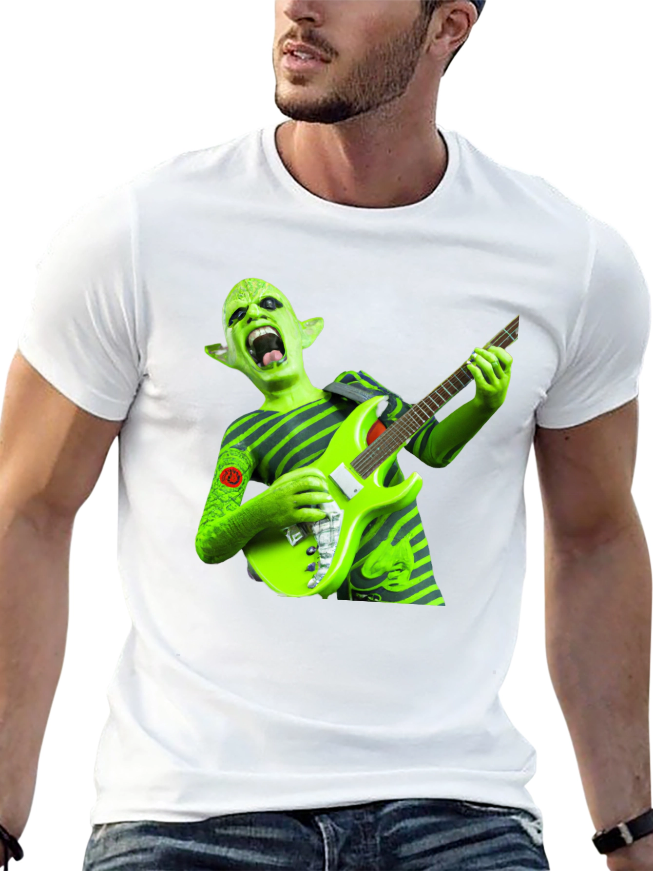 Green Alien Guitarist Graphic Tee