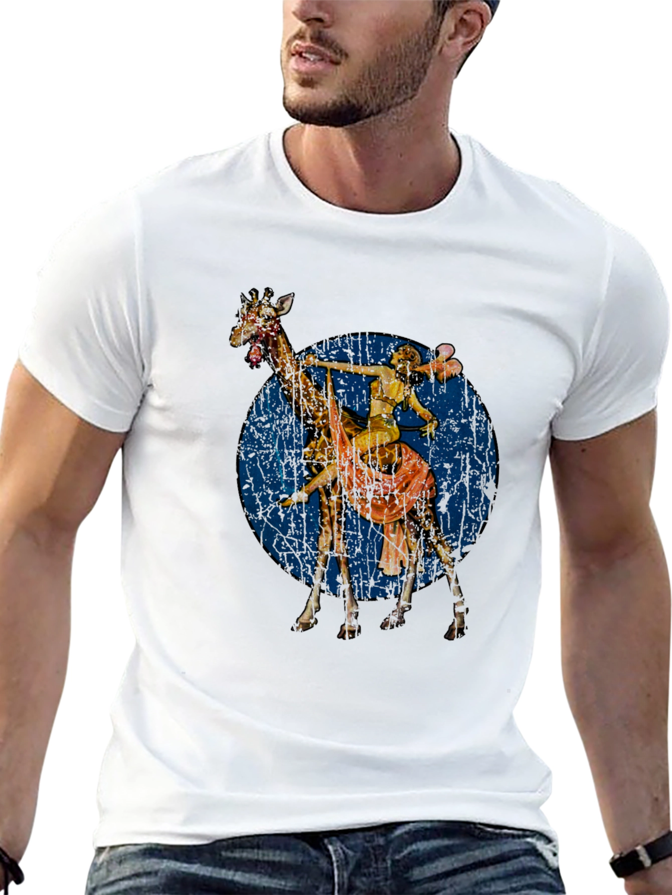 Giraffe Rider Graphic T-Shirt - Unique Design