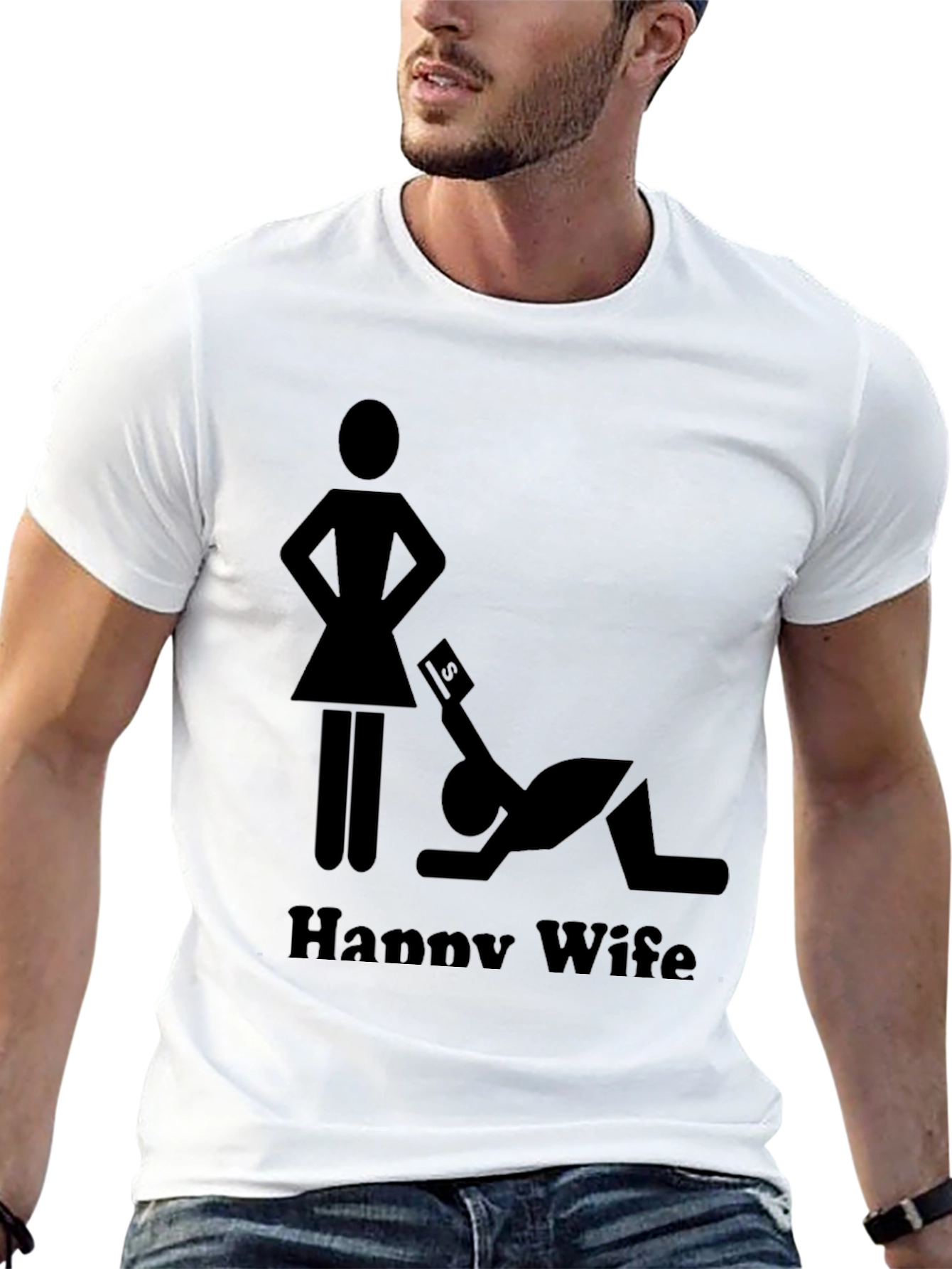 Happy Wife Happy Life Black Graphic T-Shirt