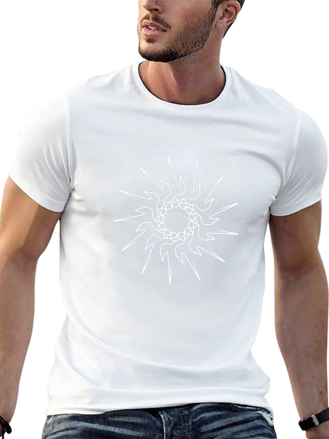 Black T-Shirt with Geometric Star Design